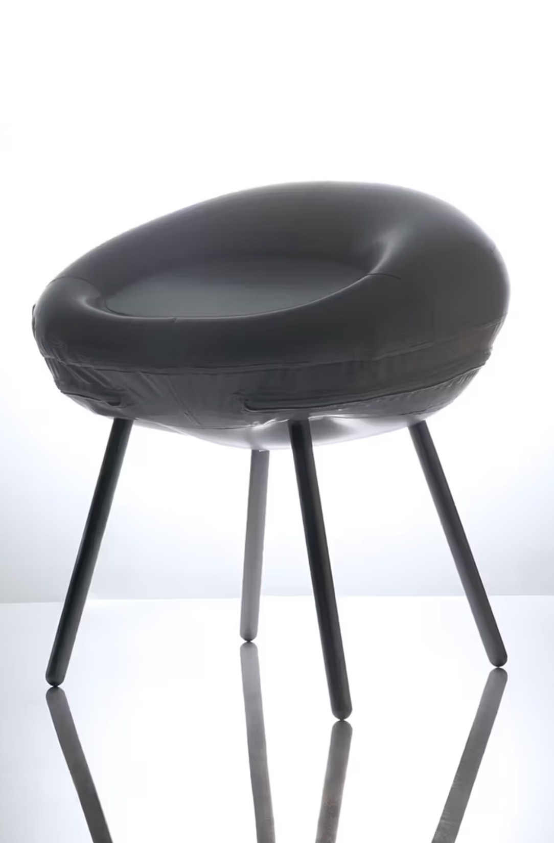 Inflatable PVC chair with brushed stainless steel frame, the chAIR design by Kitchen GmbH and blcn