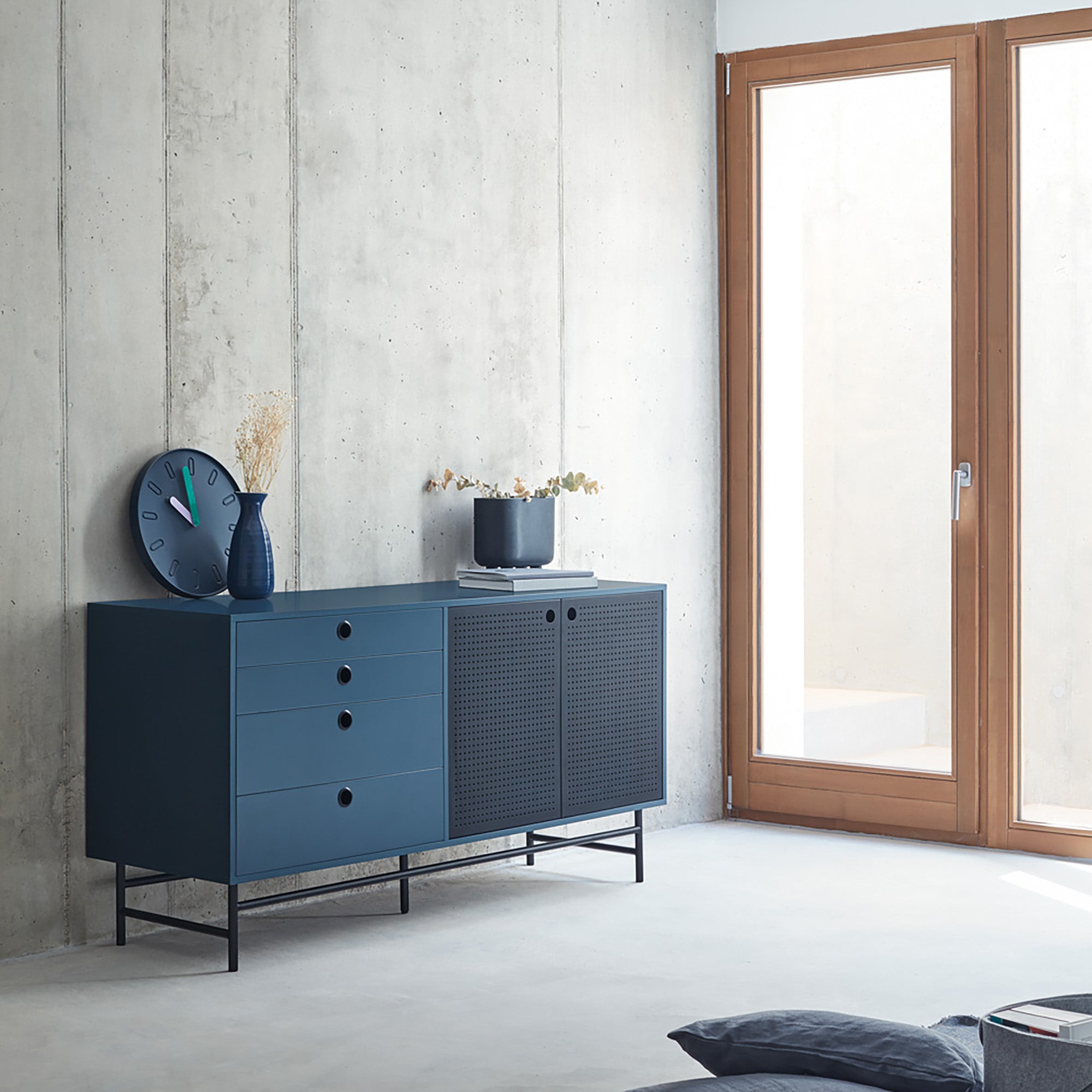 Sideboard Punto 2D4Dr Black/Blue-Gr.Antr