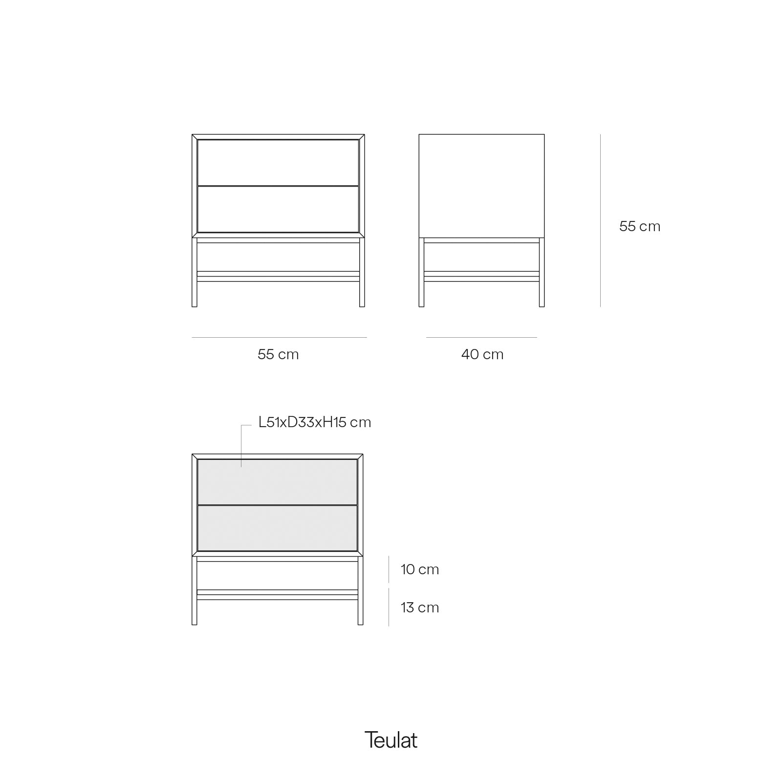 PLATT Bedside Table with 2 Drawers in Black by Teulat