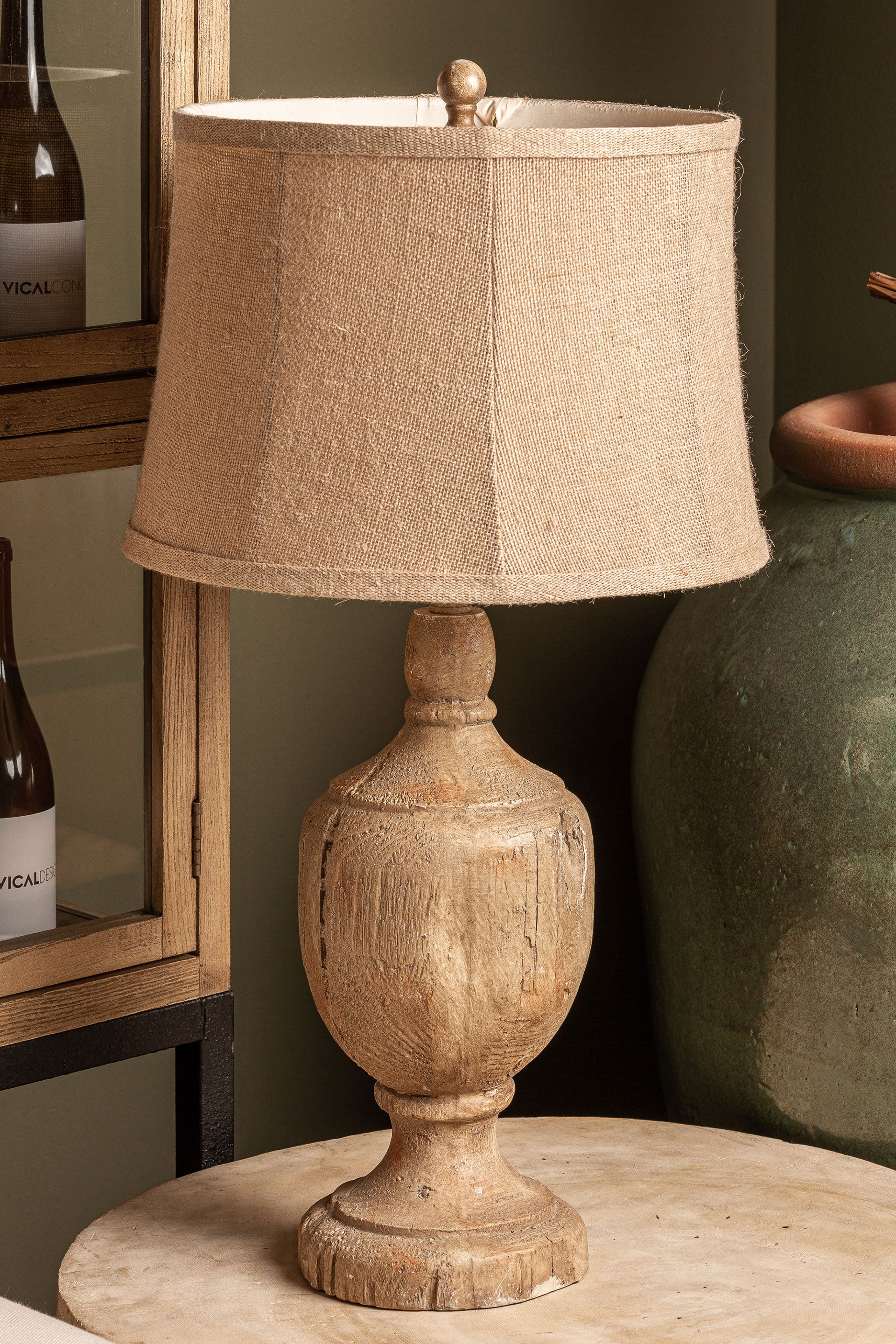 Provençal Table Lamp - Brown Resin with Natural Jute Shade