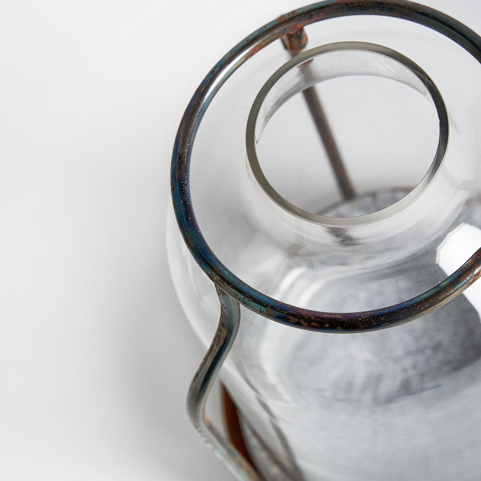 Shabby Chic Candle Holder - Round Glass with Stone Accents