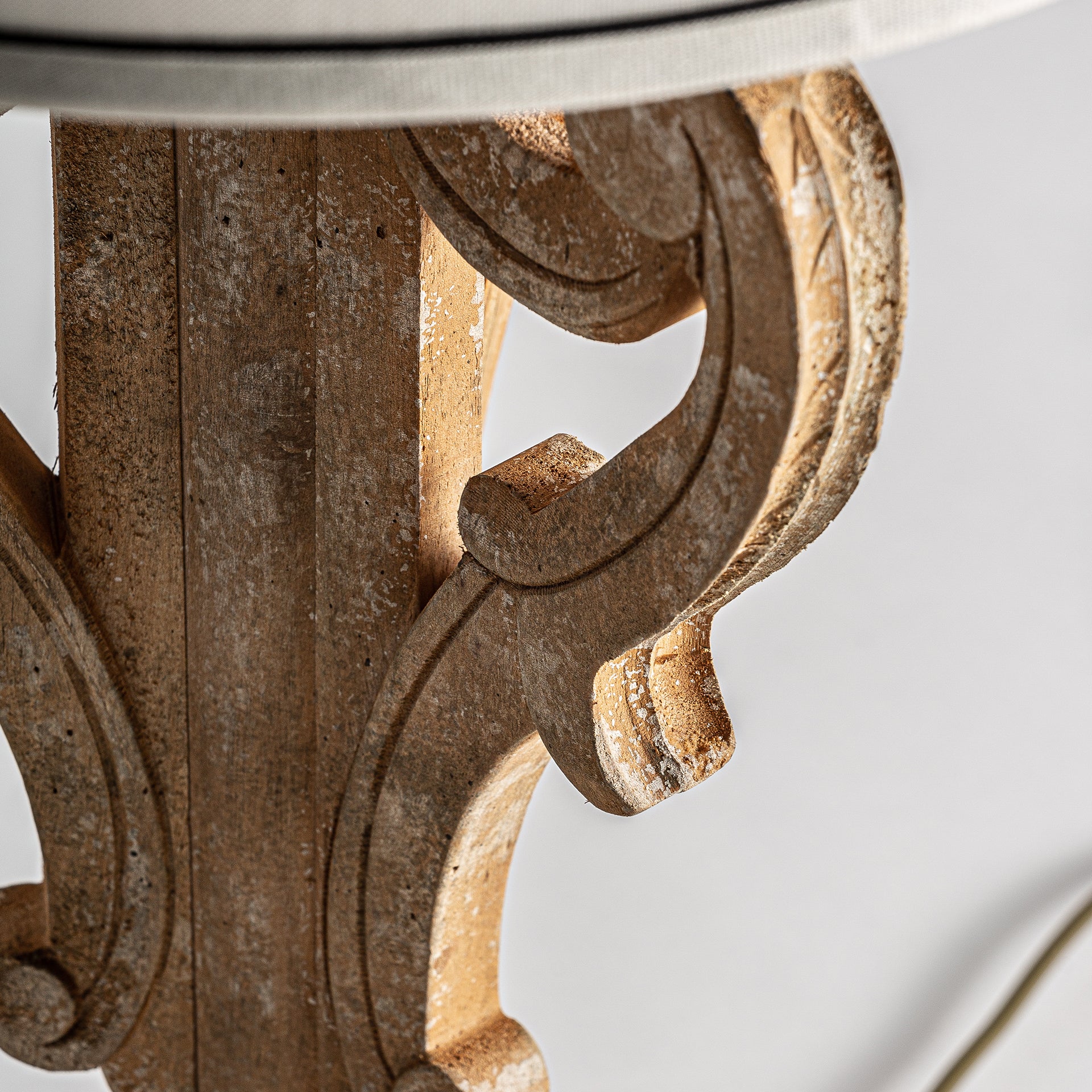 Art Deco Table Lamp - Eucalyptus Wood with Linen Shade