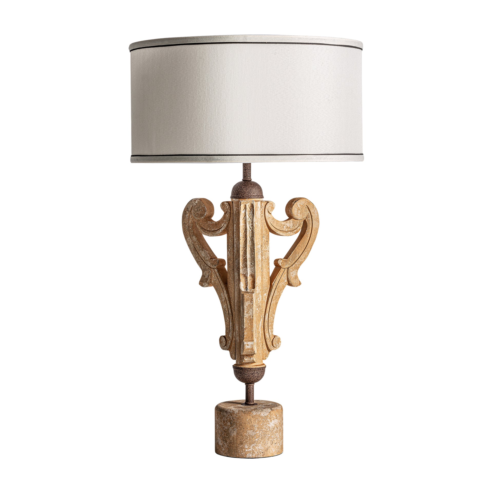 Art Deco Table Lamp - Eucalyptus Wood with Linen Shade