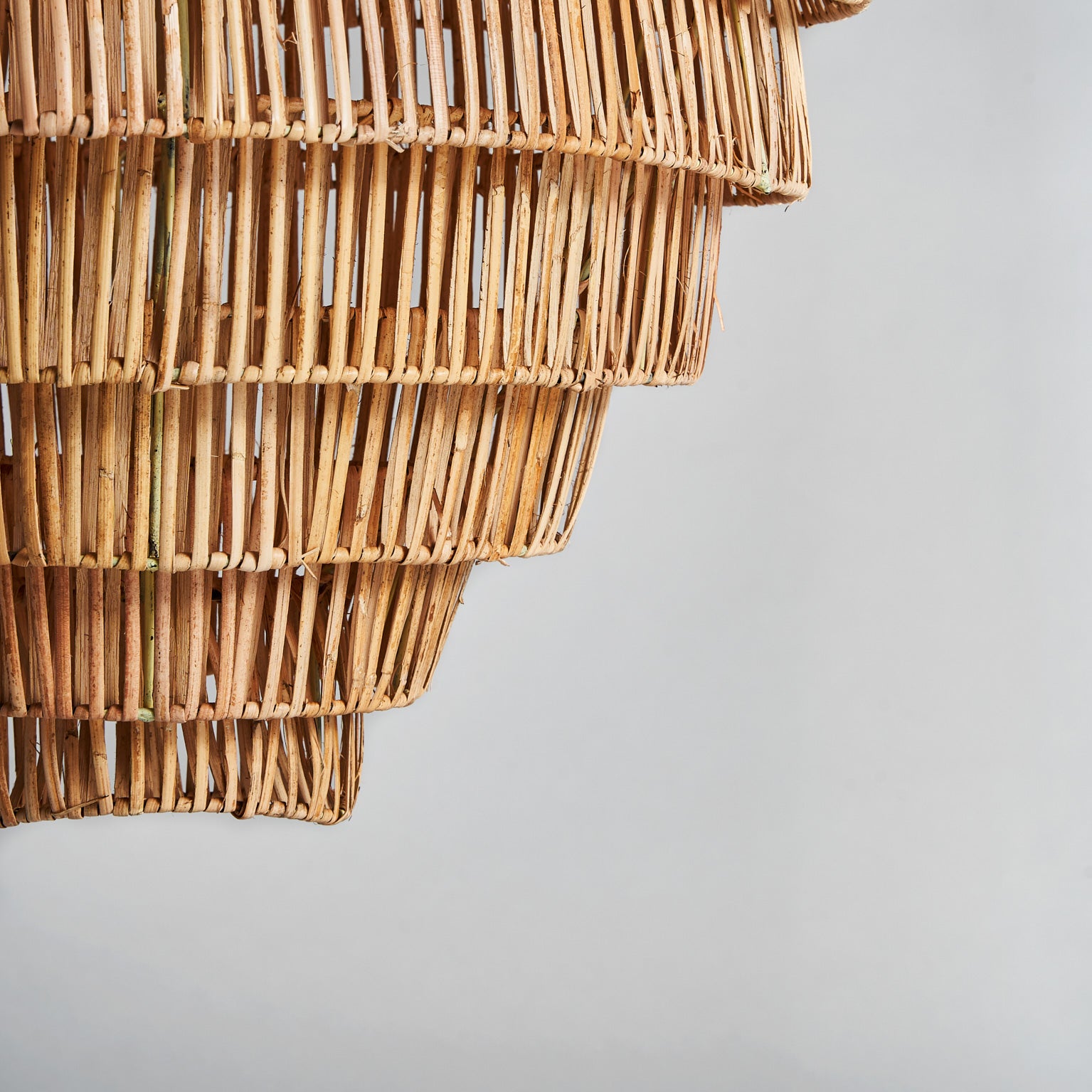 Ethnic Ceiling Lamp - Brown Rattan with Iron Accents