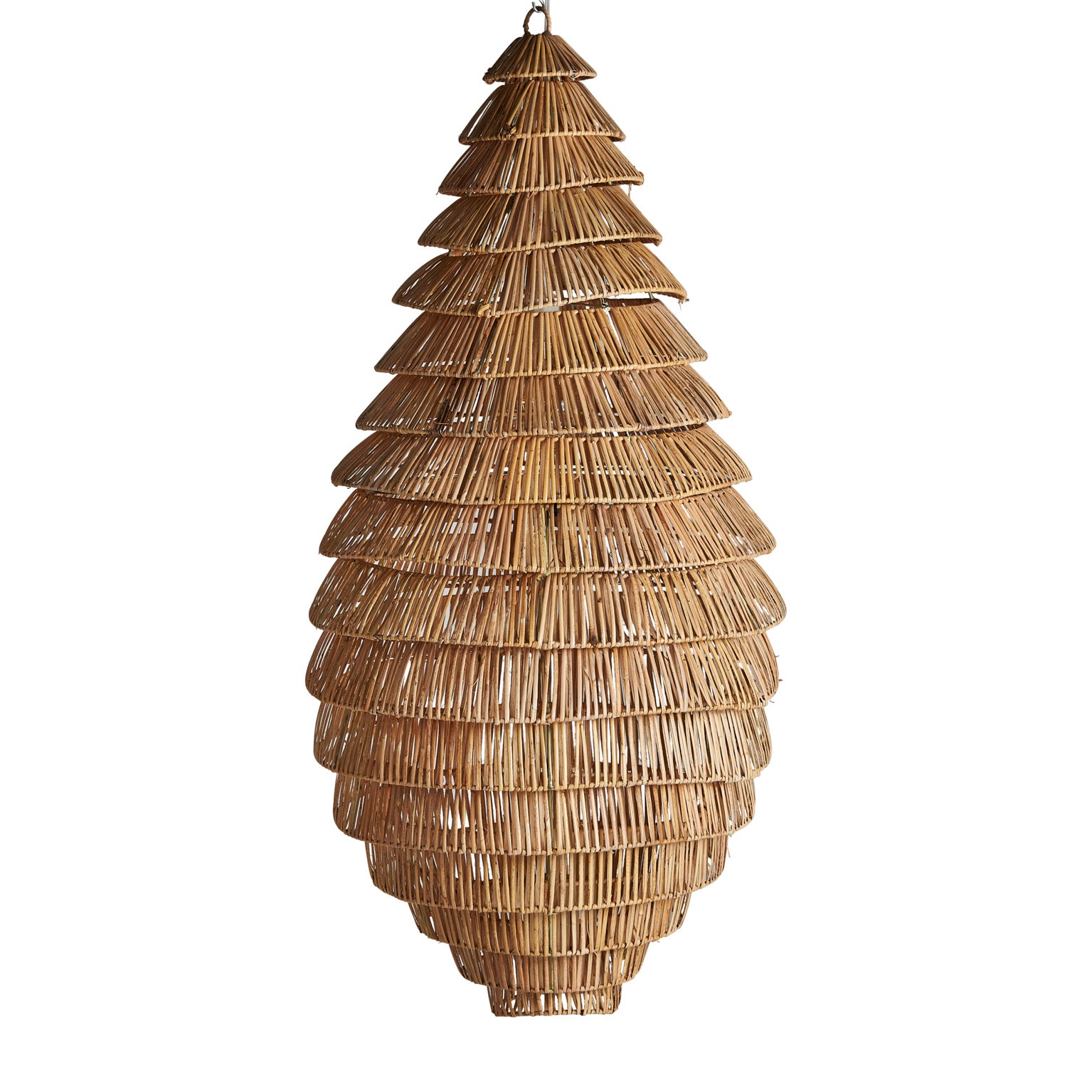Ethnic Ceiling Lamp - Brown Rattan with Iron Accents