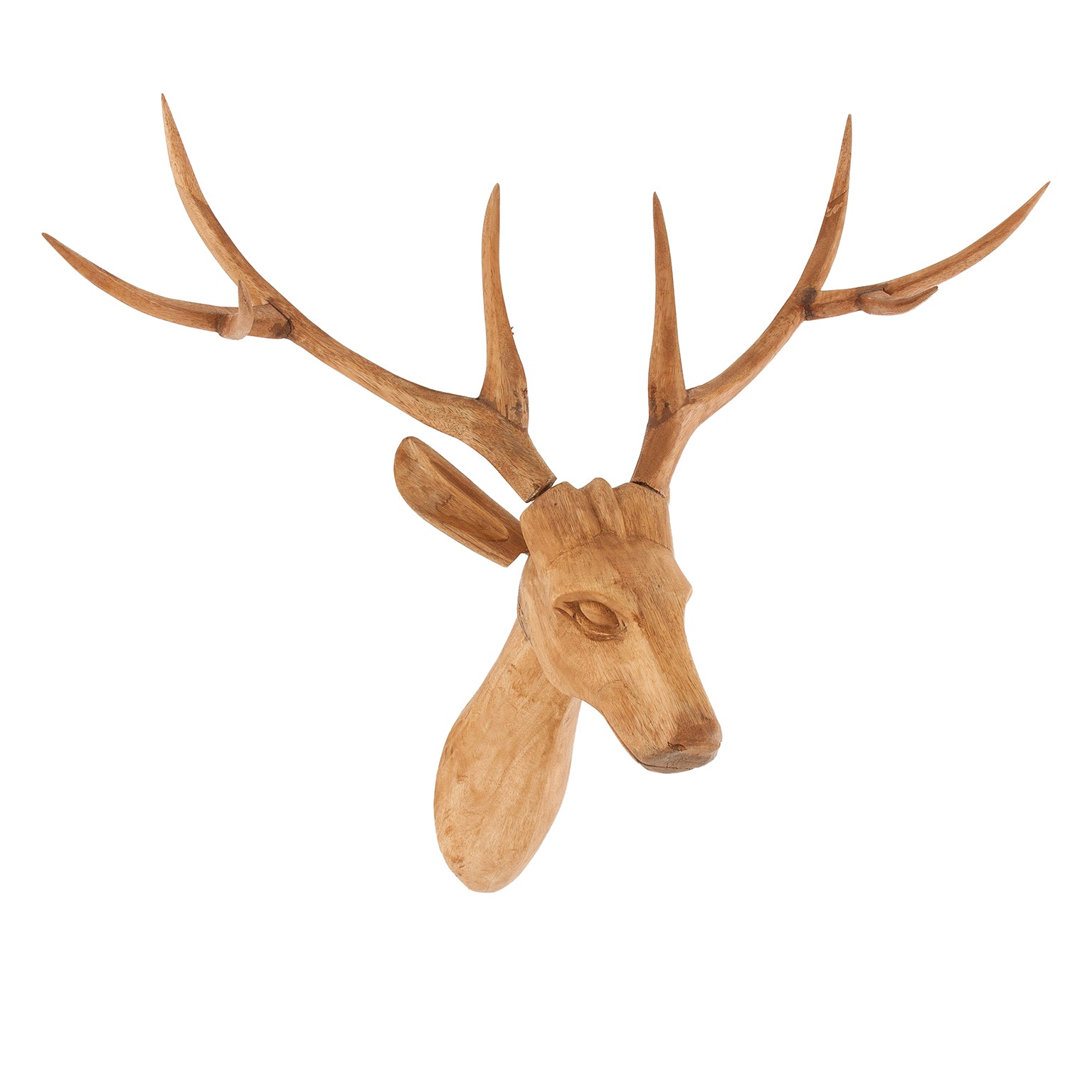 Ciervo Nordic Deer Bust - Brown Teak Wood Sculpture