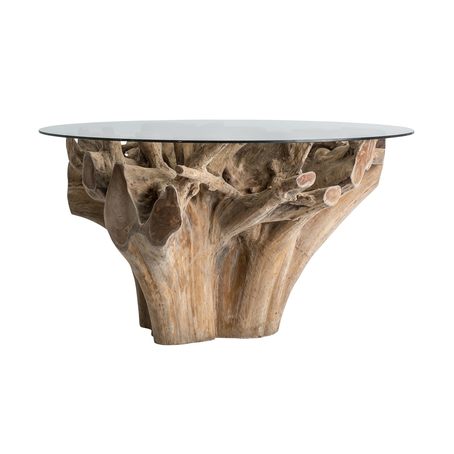 Warri Ethnic Dining Table - Teak Root & Glass Brown