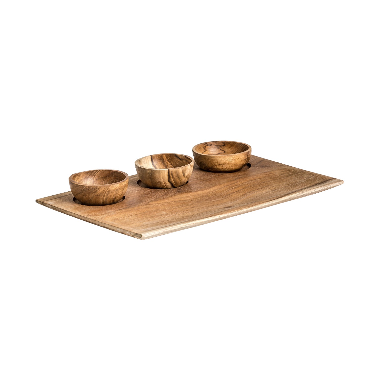Teak Wood Serving Tray Set - 4 Piece Ethnic Style Collection