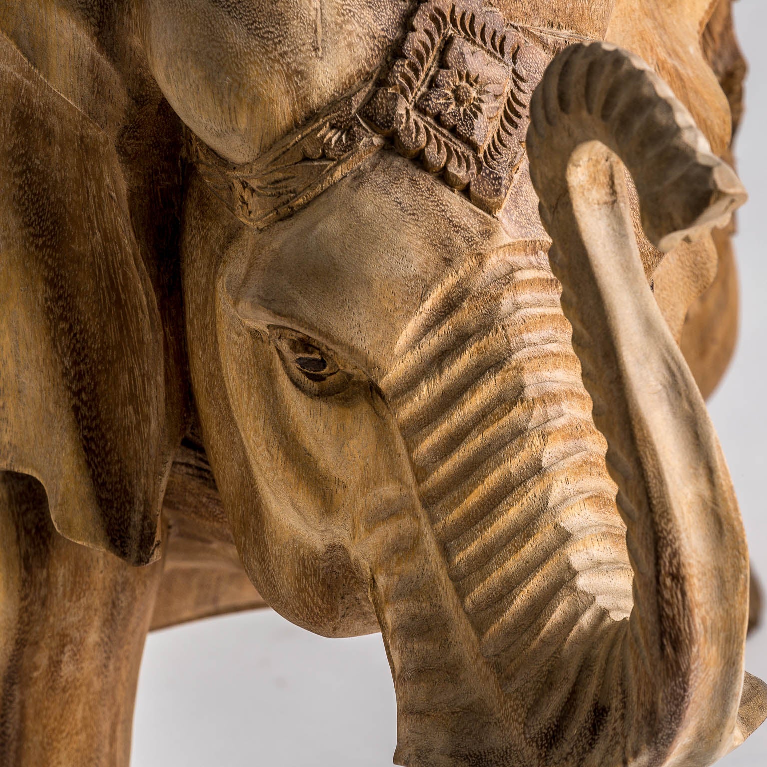 Ethnic Elephant Decorative Figure - Handcrafted Tropical Wood Sculpture
