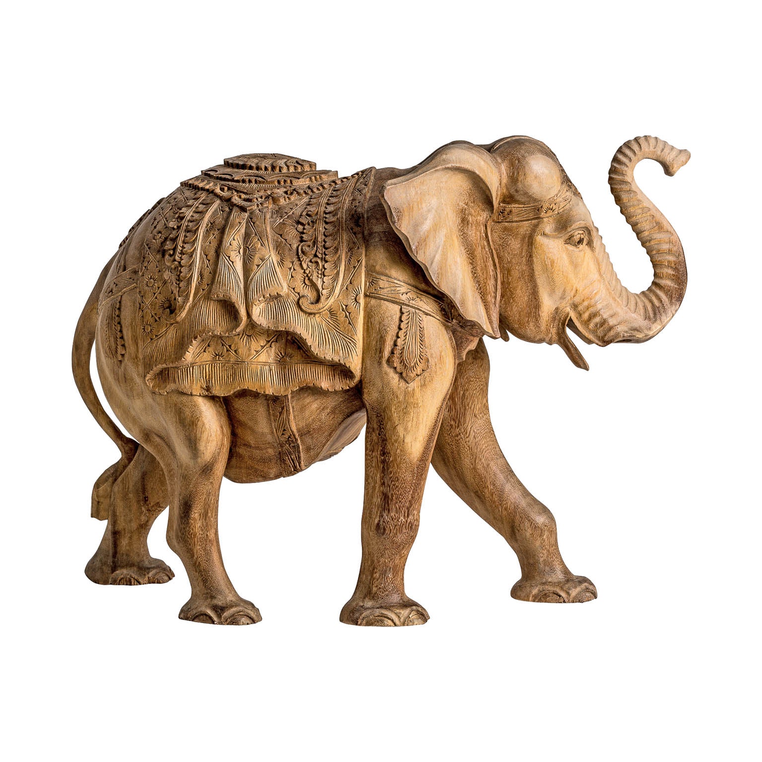 Ethnic Elephant Decorative Figure - Handcrafted Tropical Wood Sculpture
