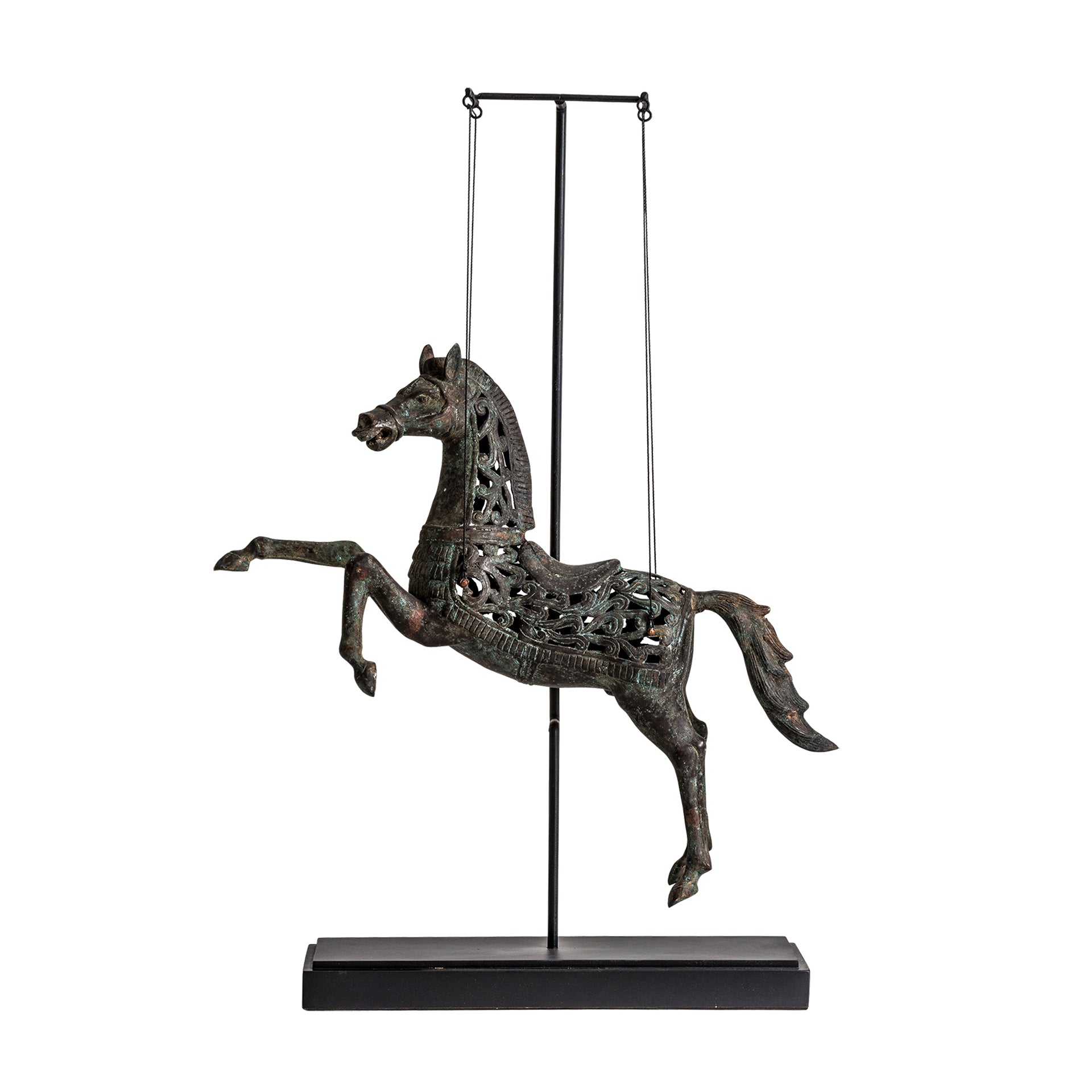 Decorative Horse Sculpture – Contemporary Grey Wood & Bronze Figure