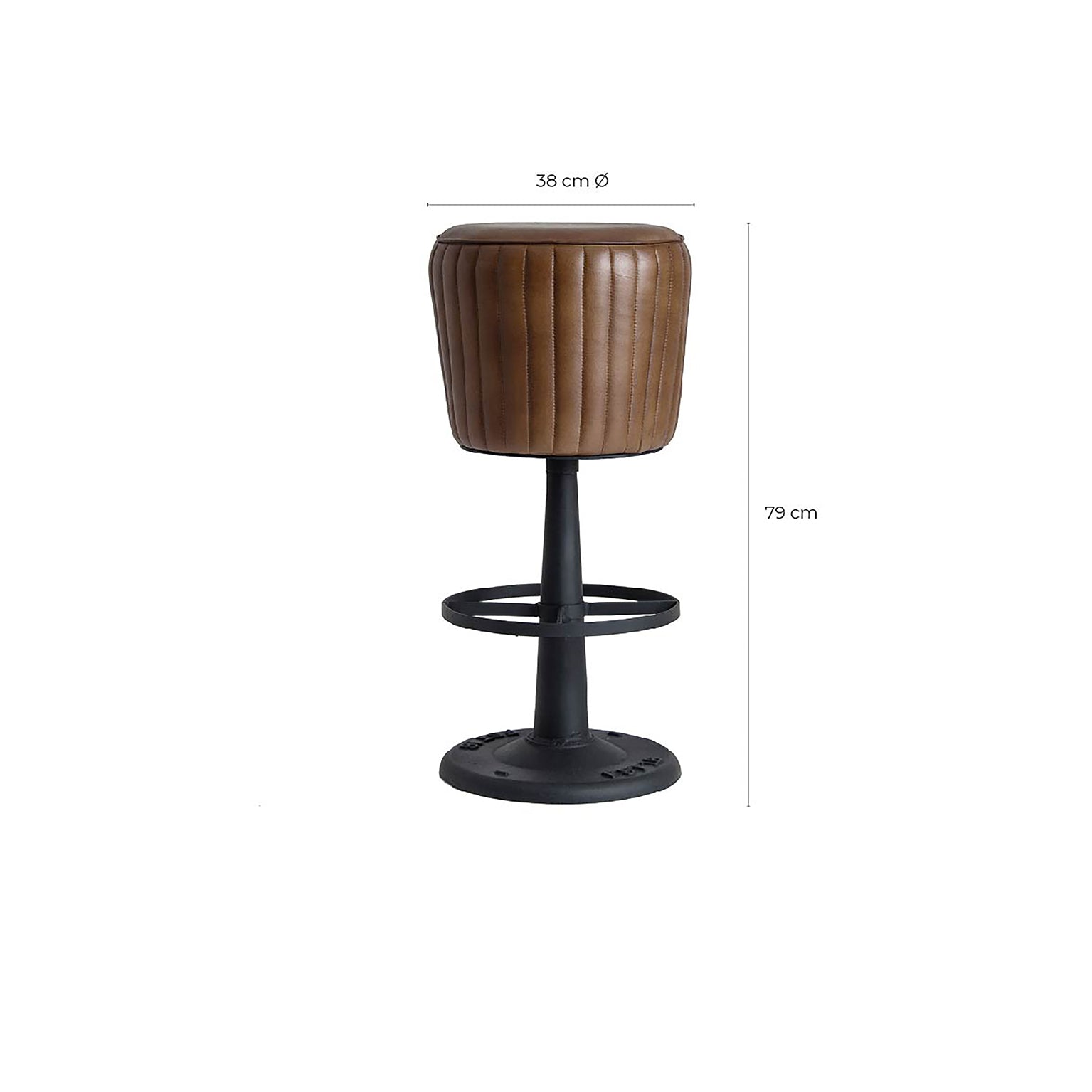 Seney Vintage Industrial Bar Stool - Brown Iron & Leather
