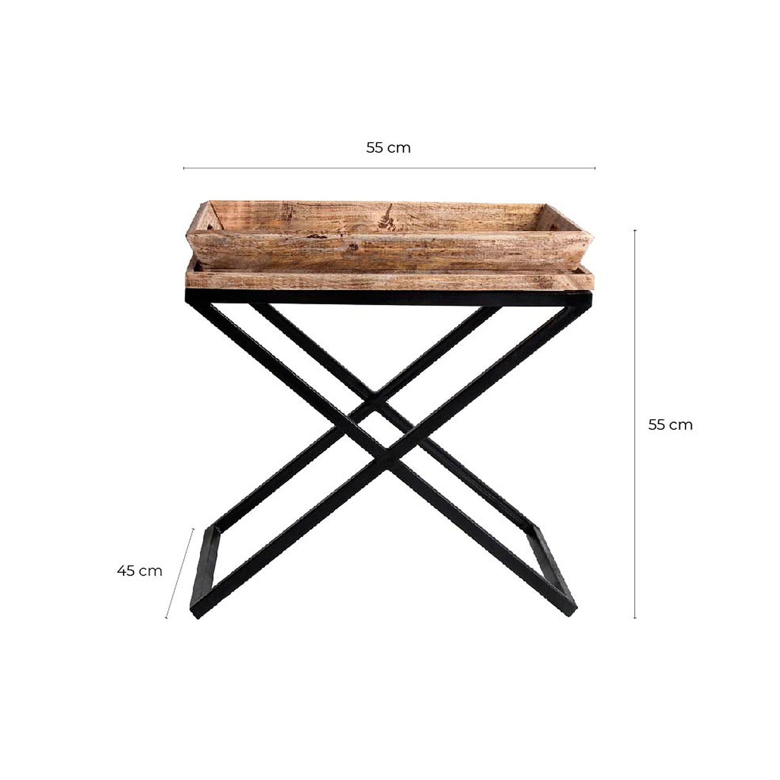 Newak Industrial Side Table - Black Mango Wood & Iron