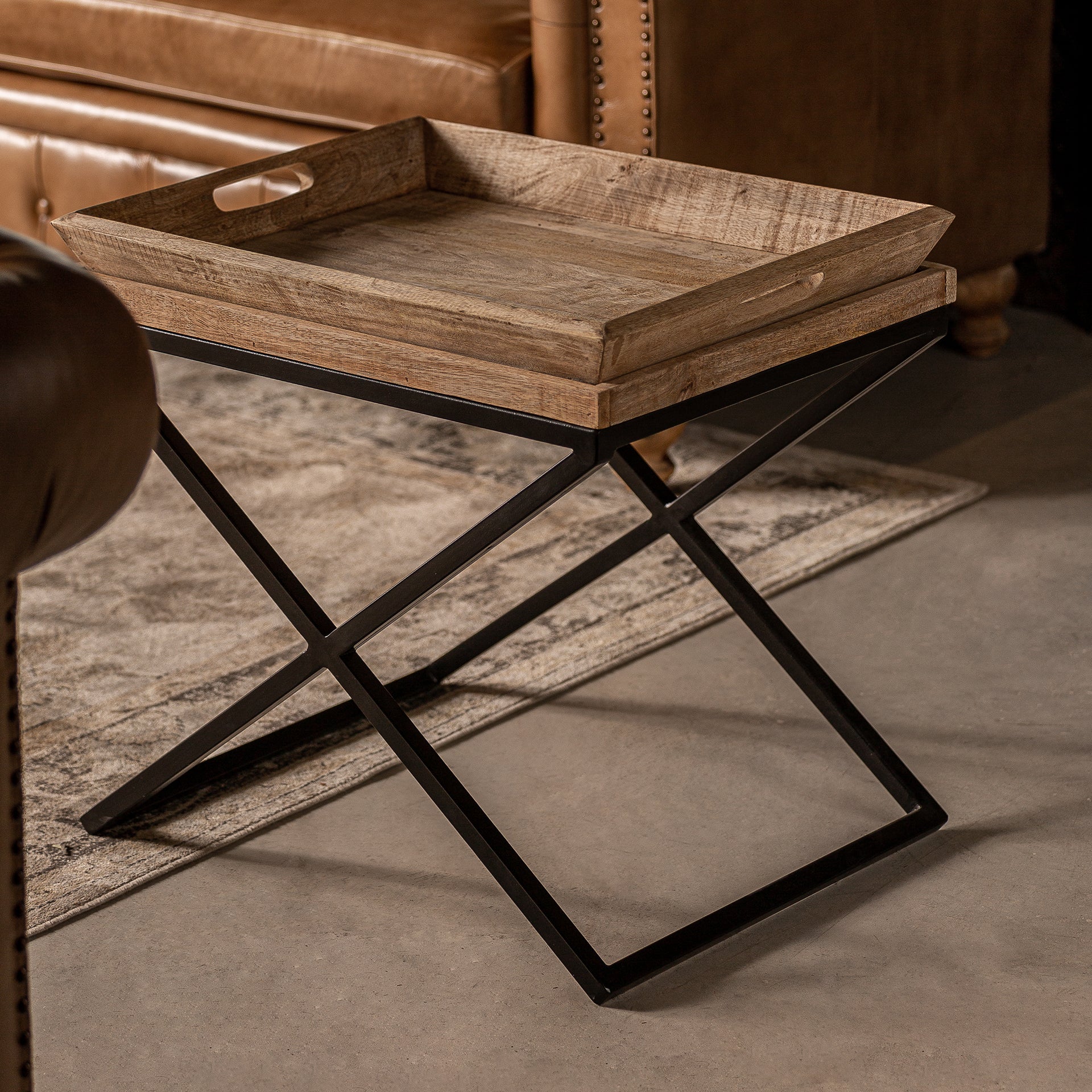 Newak Industrial Side Table - Black Mango Wood & Iron