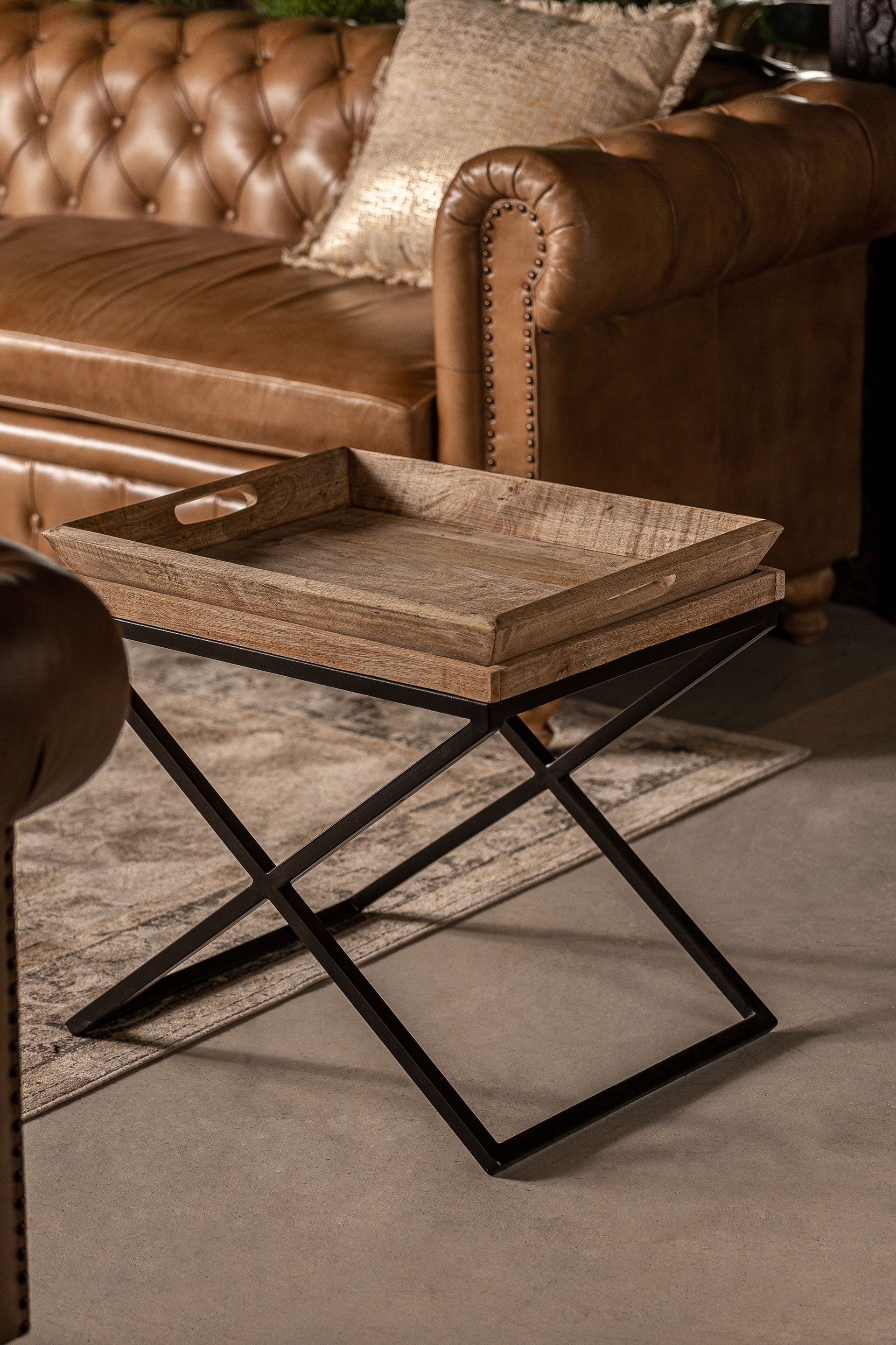 Newak Industrial Side Table - Black Mango Wood & Iron