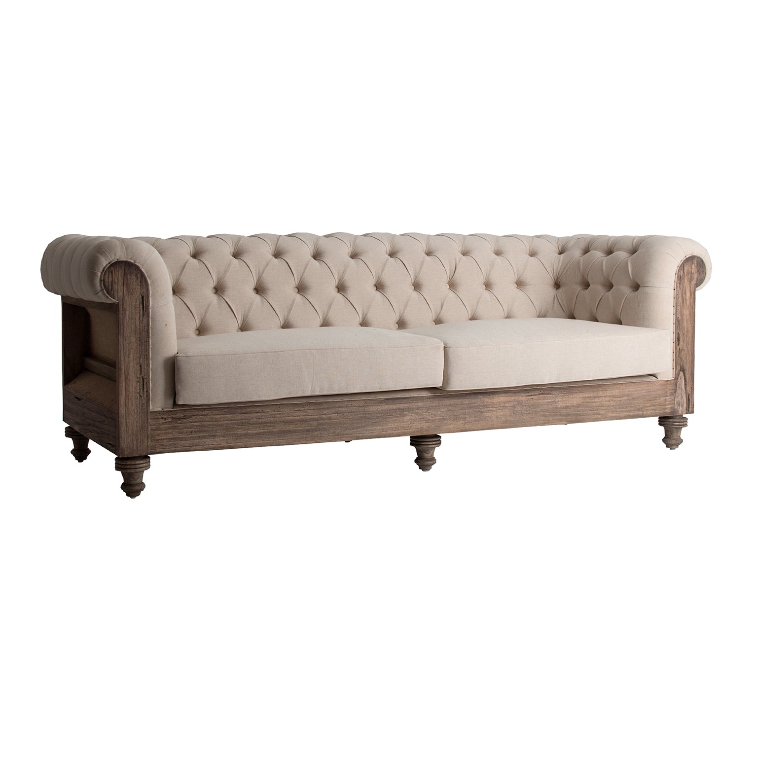 Gore Vintage Tropical Wood Sofa - Beige Polyester Upholstery