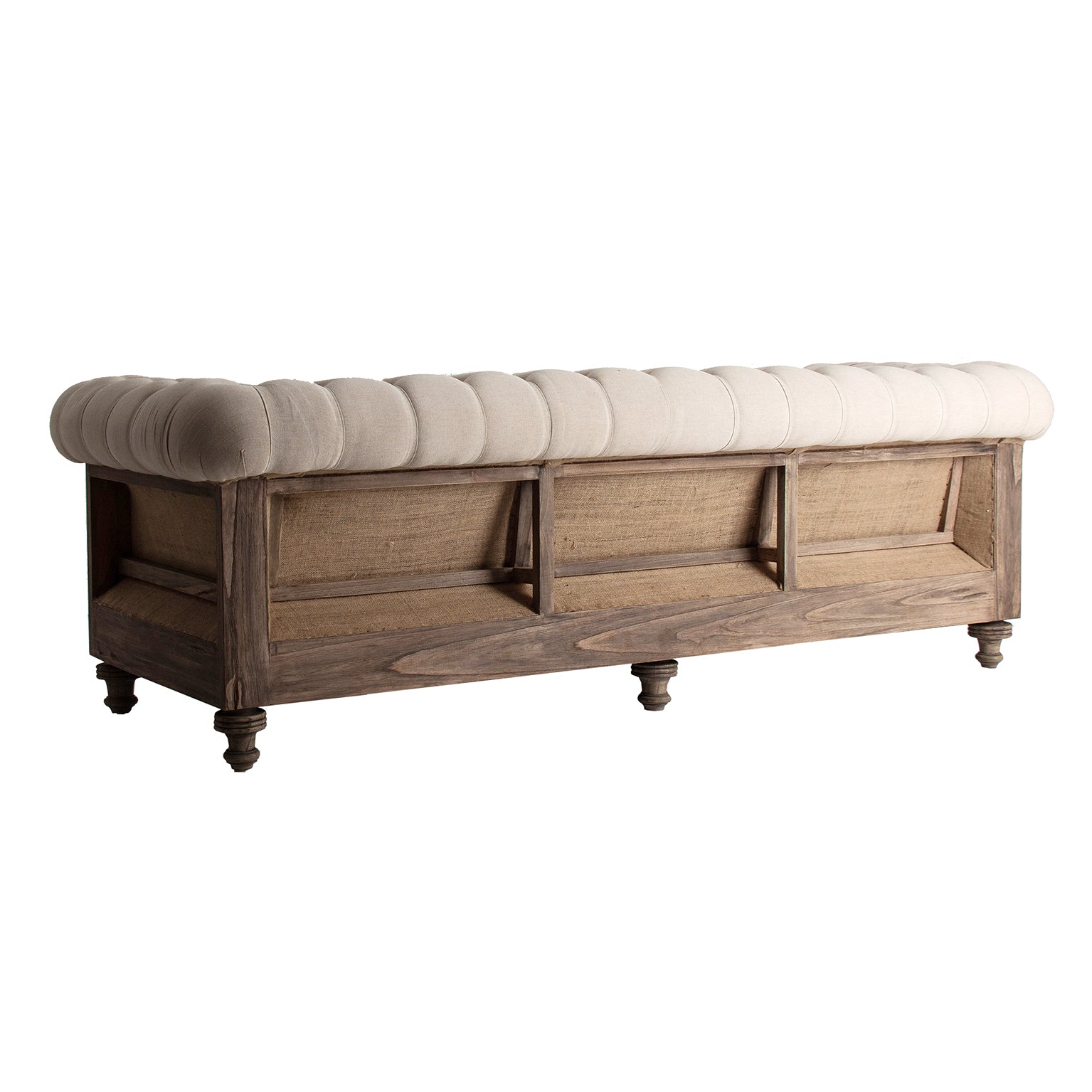 Gore Vintage Tropical Wood Sofa - Beige Polyester Upholstery