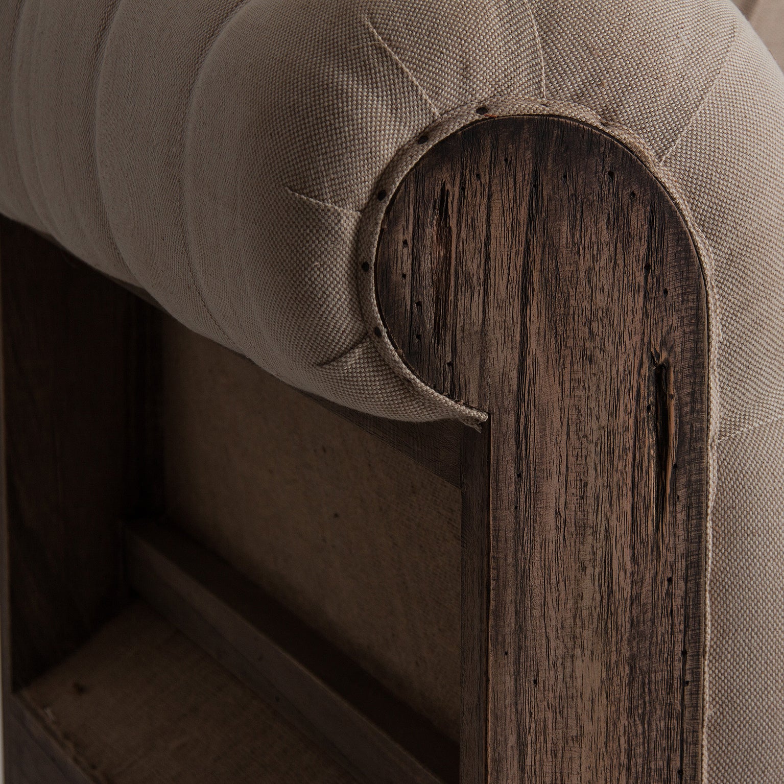 Gore Vintage Tropical Wood Sofa - Beige Polyester Upholstery