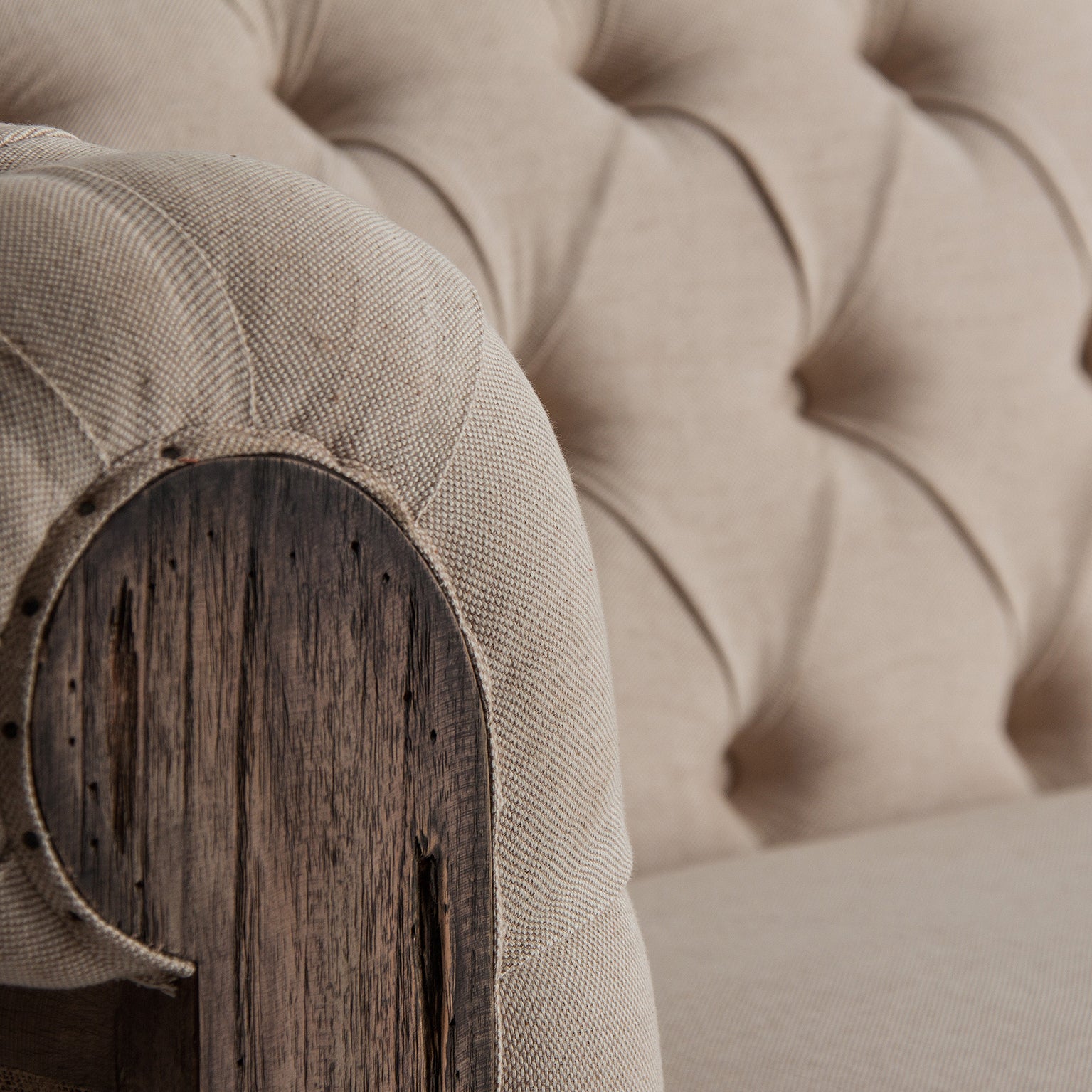 Gore Vintage Tropical Wood Sofa - Beige Polyester Upholstery
