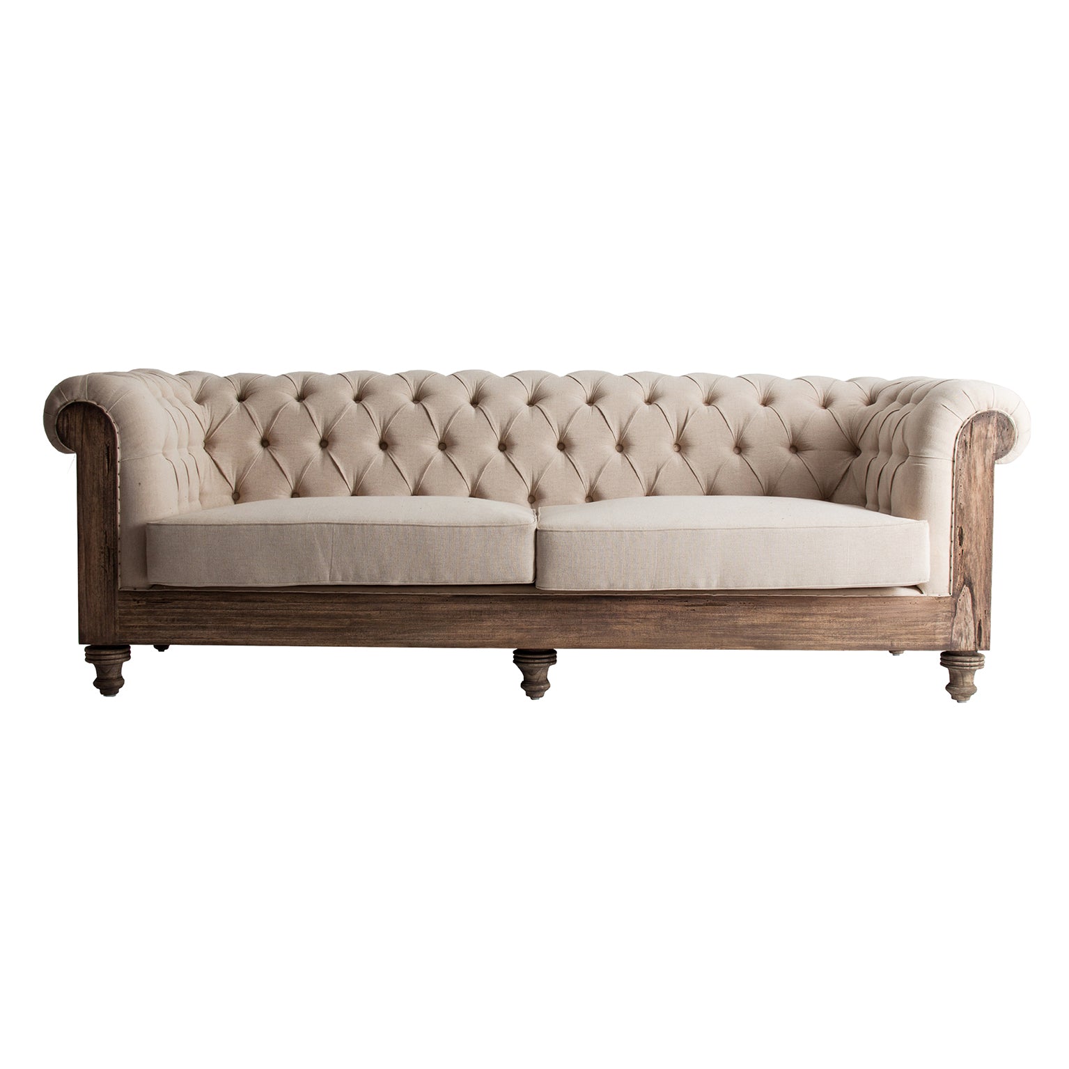 Gore Vintage Tropical Wood Sofa - Beige Polyester Upholstery