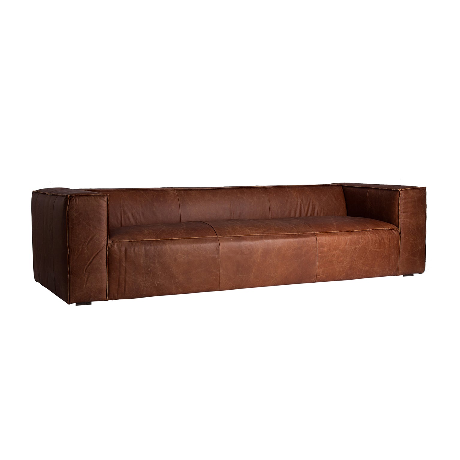 Vintage Brown Leather Sofa - Firwood Frame