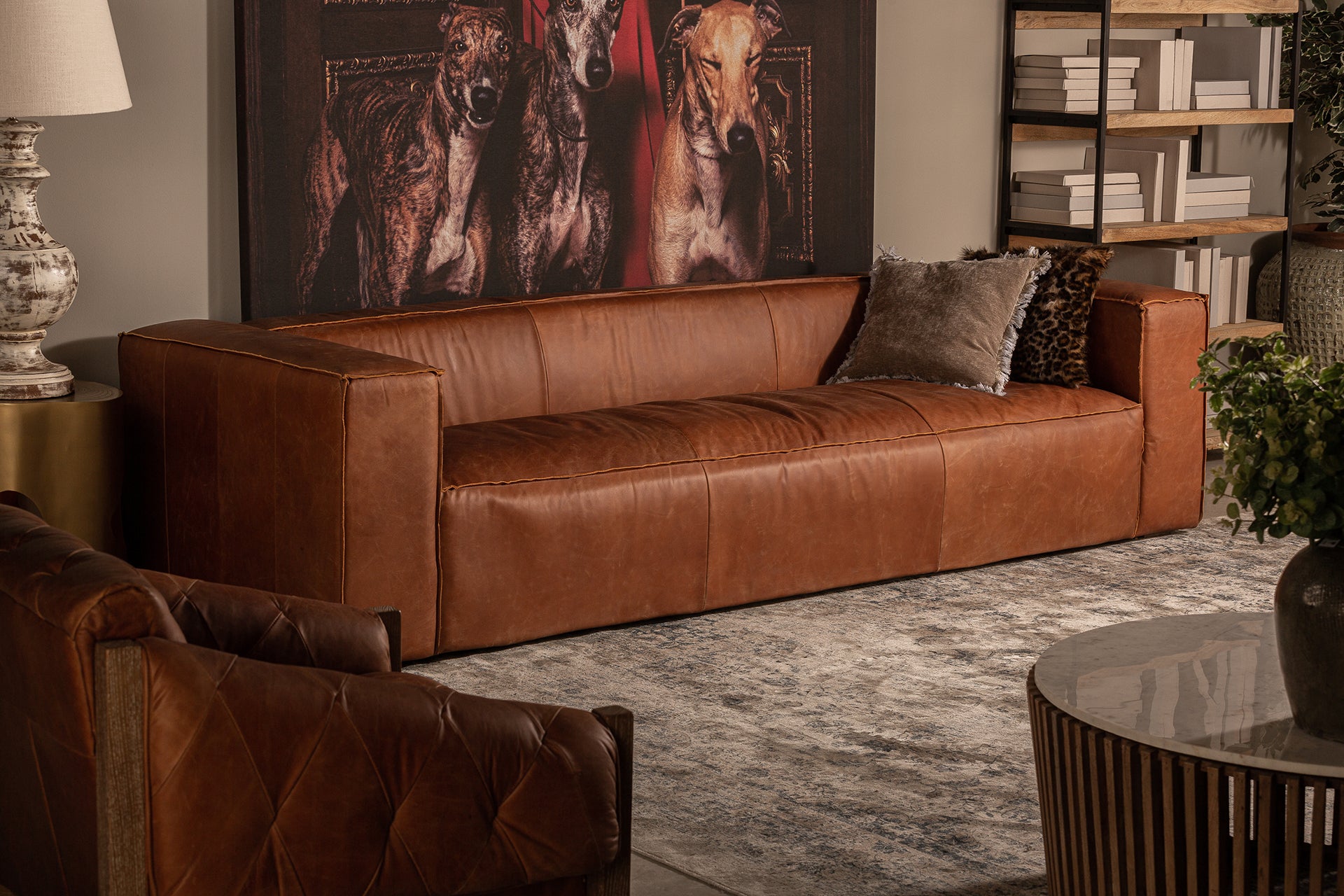 Vintage Brown Leather Sofa - Firwood Frame