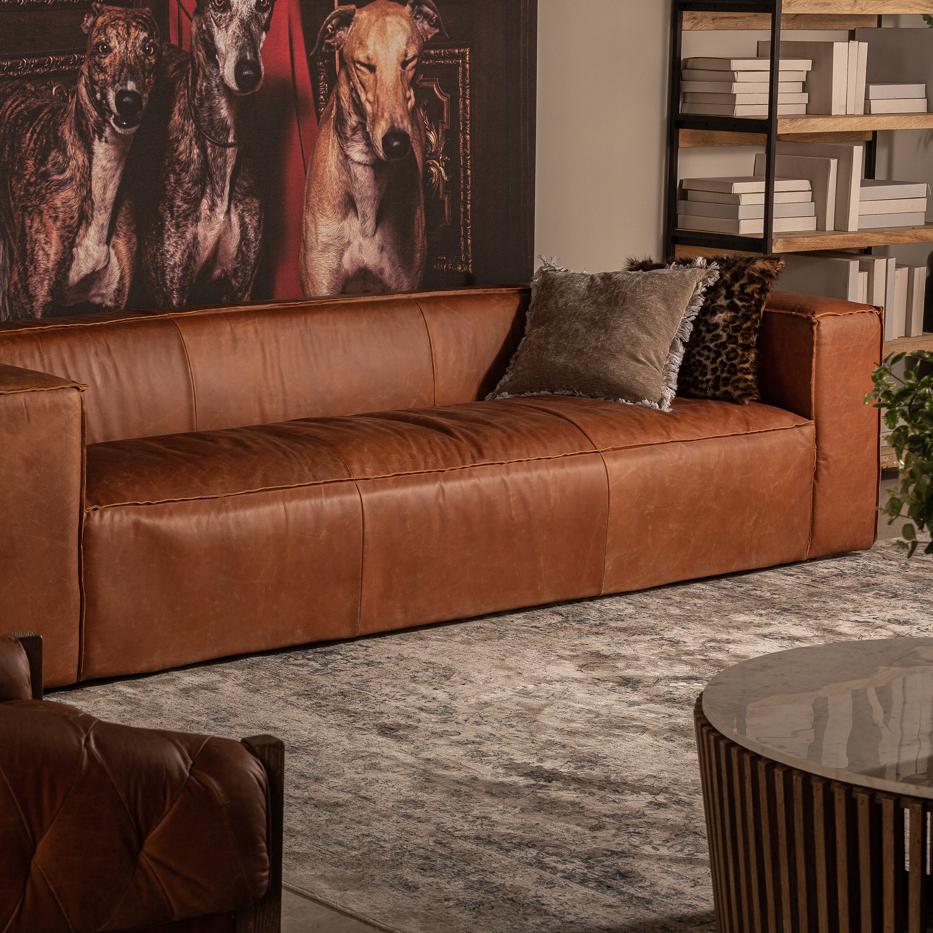 Vintage Brown Leather Sofa - Firwood Frame