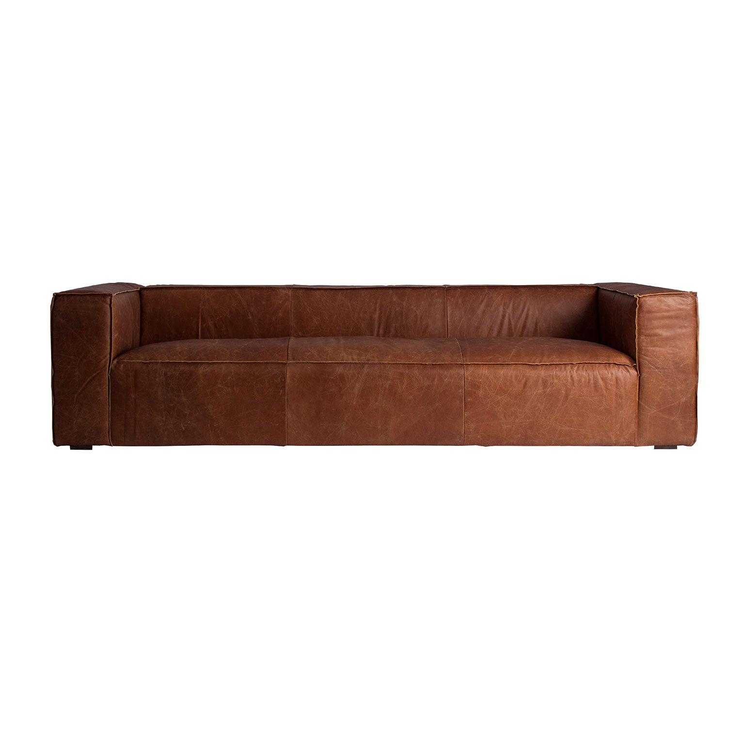 Vintage Brown Leather Sofa - Firwood Frame