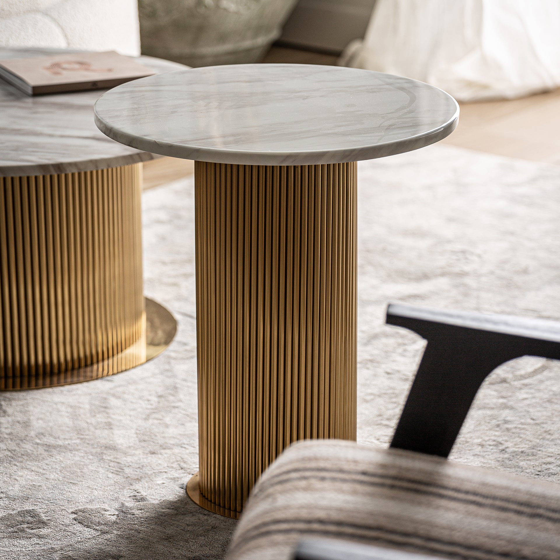 Coen Side Table – Contemporary Steel & Marble Accent