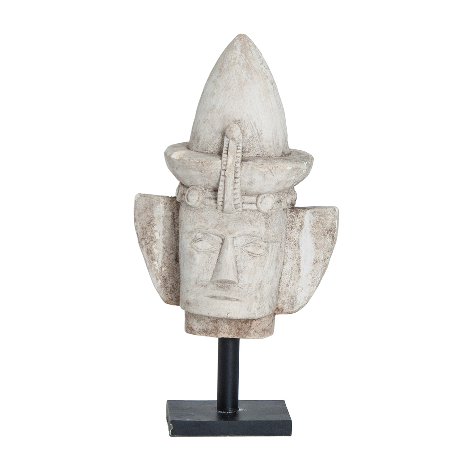 Ethnic Stone Bust Sculpture - Off White Decorative Figure