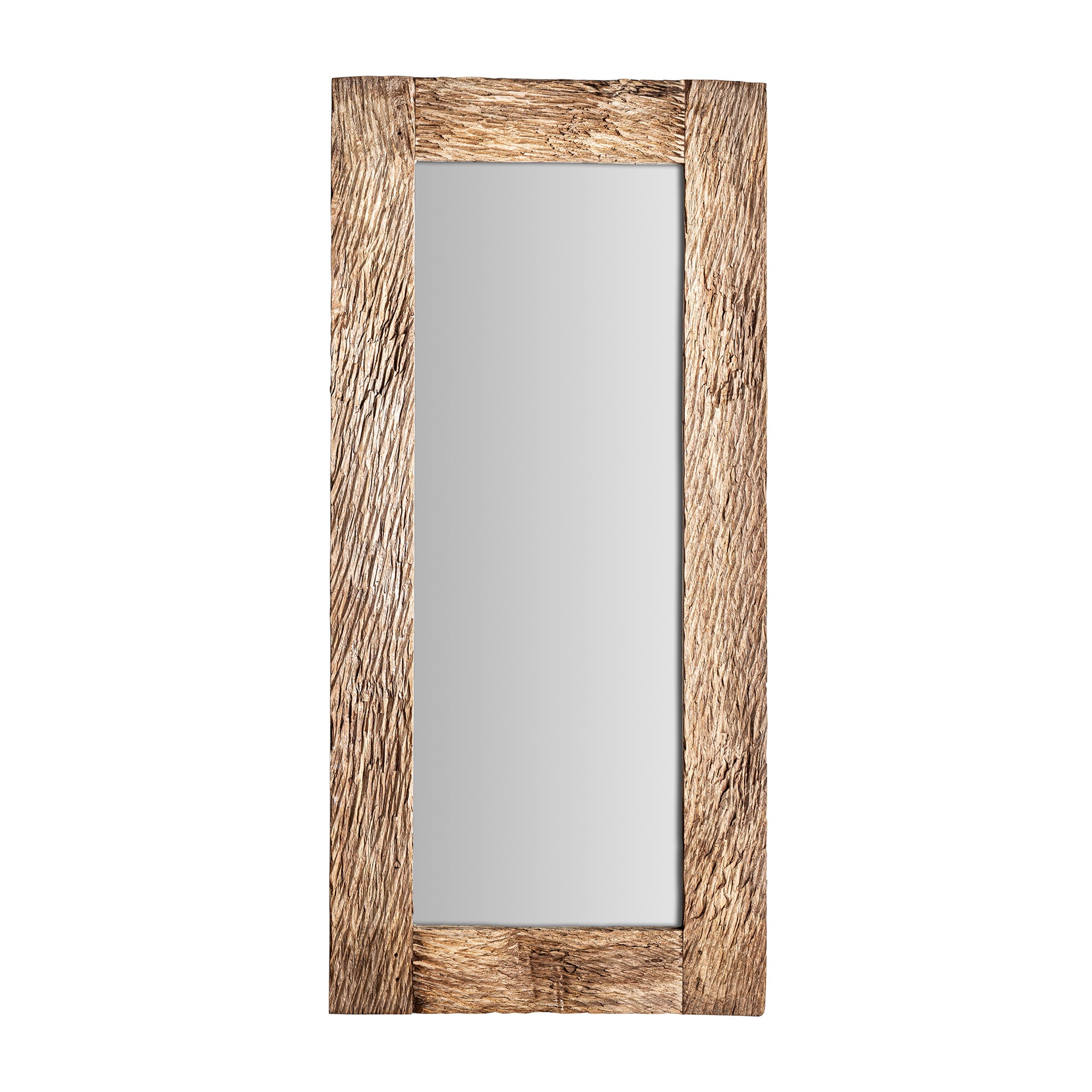 Crest Contemporary Mirror - Brown Durian Wood Carved Mirror