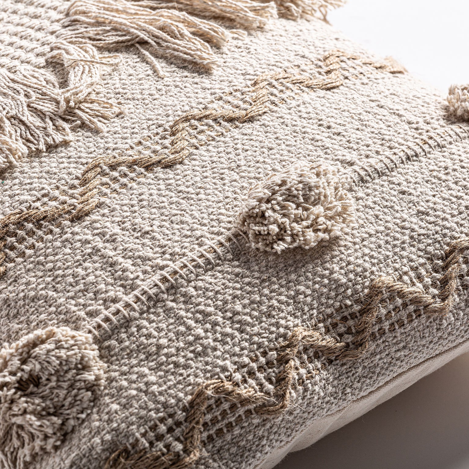 LJUSVIT Embroidered Jute Cushion
