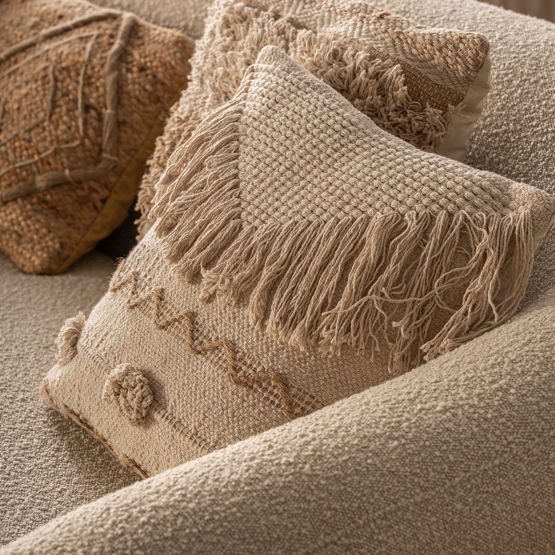LJUSVIT Embroidered Jute Cushion