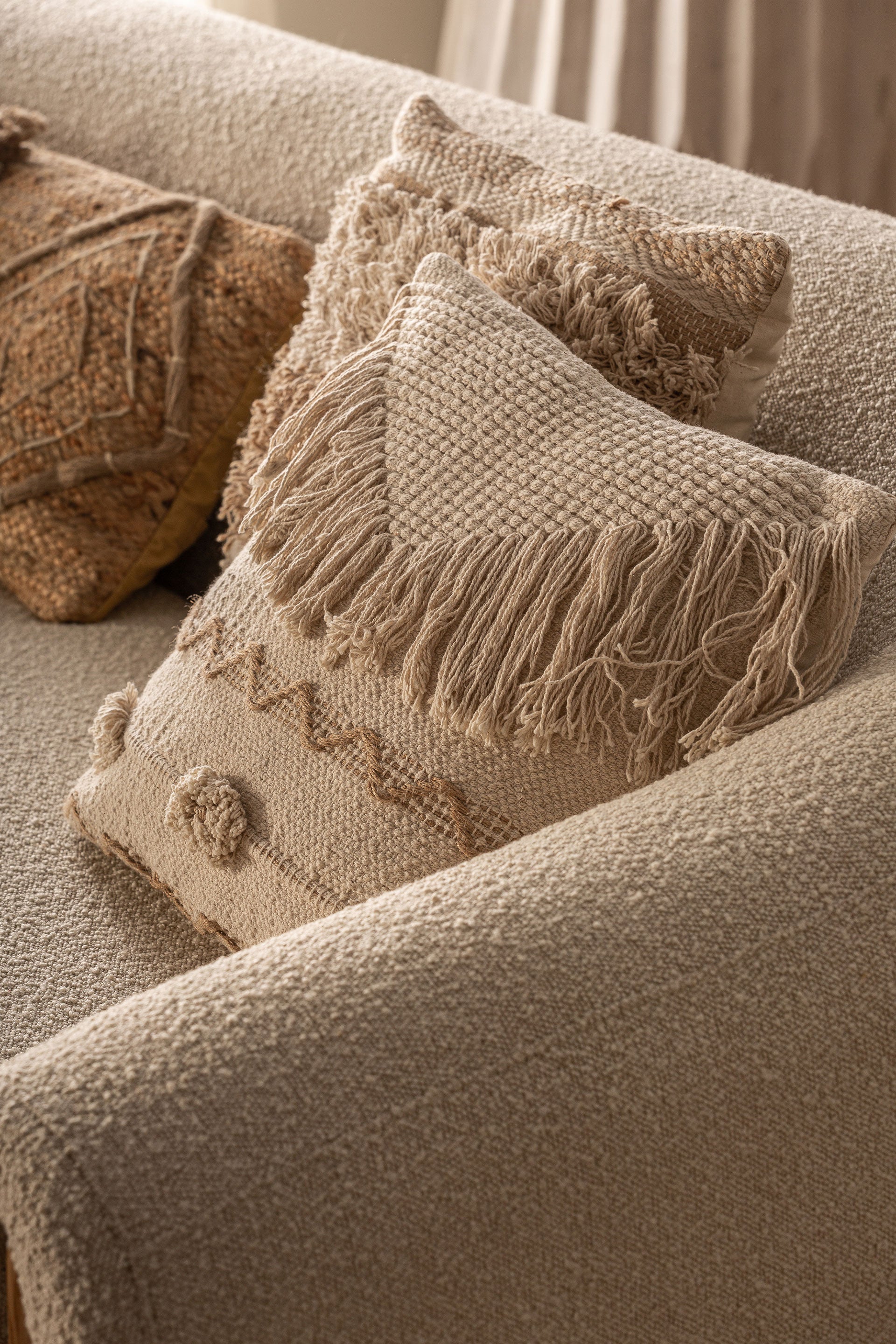 LJUSVIT Embroidered Jute Cushion