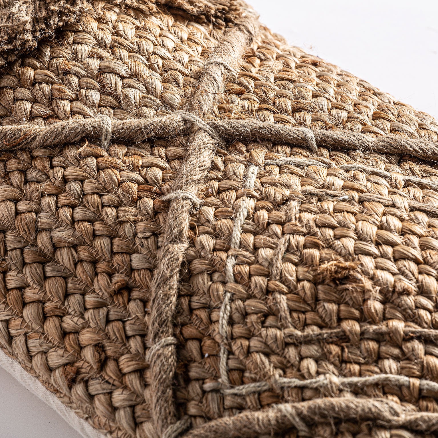 Amely Vintage Jute Cushion — Brown Embroidered