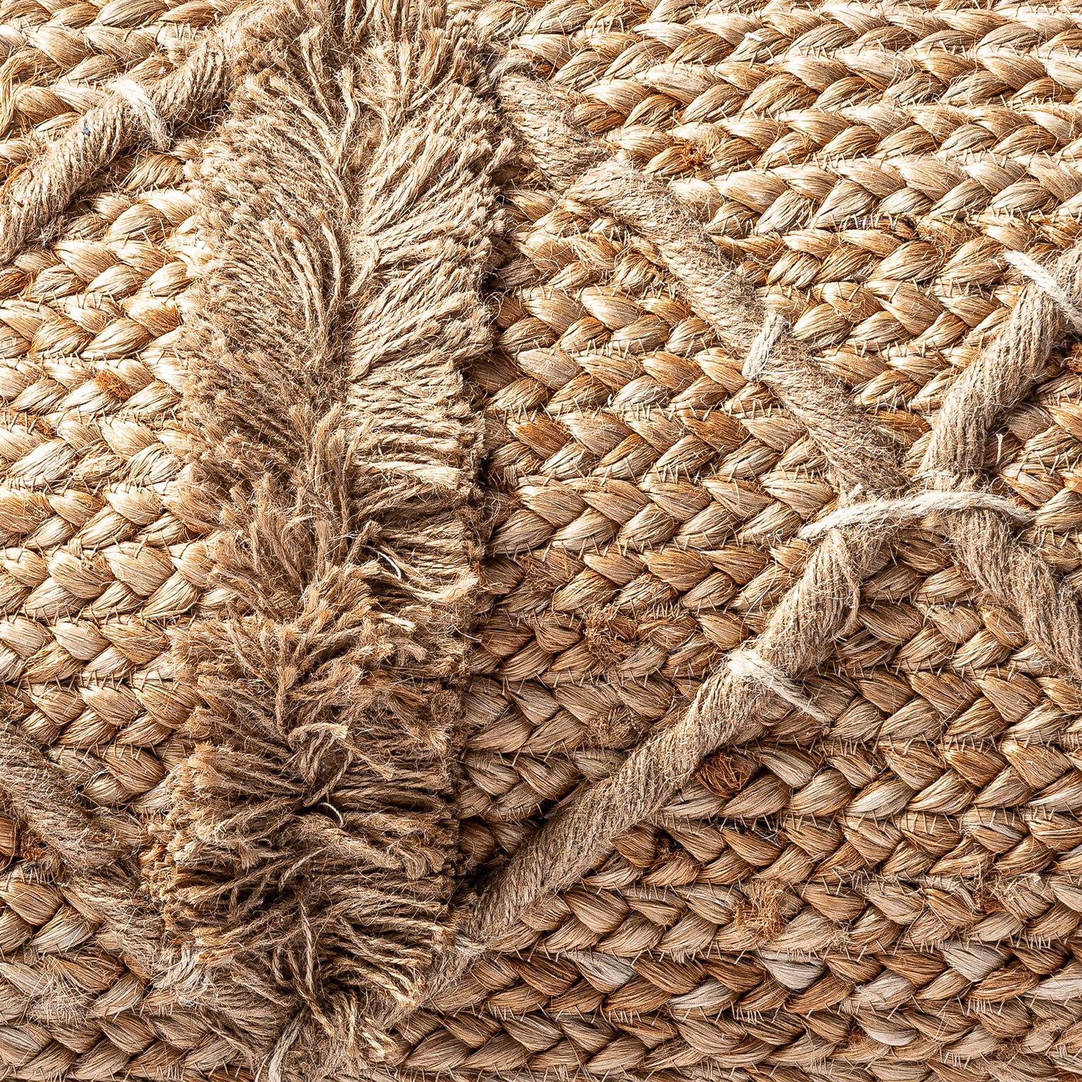 Amely Vintage Jute Cushion — Brown Embroidered