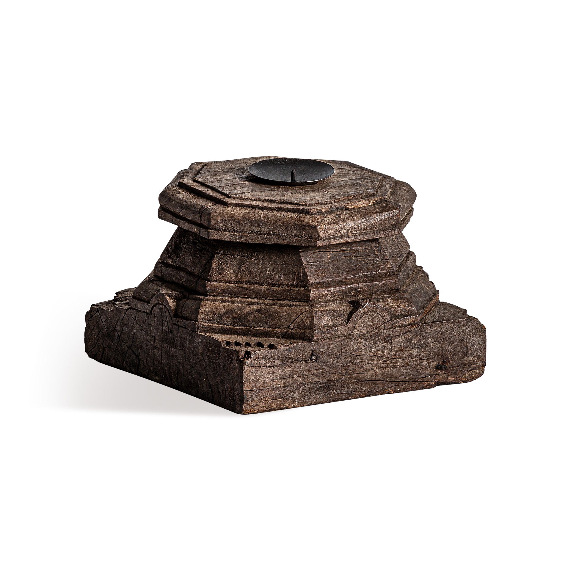 Wajir Ethnic Candle Holder - Recycled Mango Wood Brown Distressed