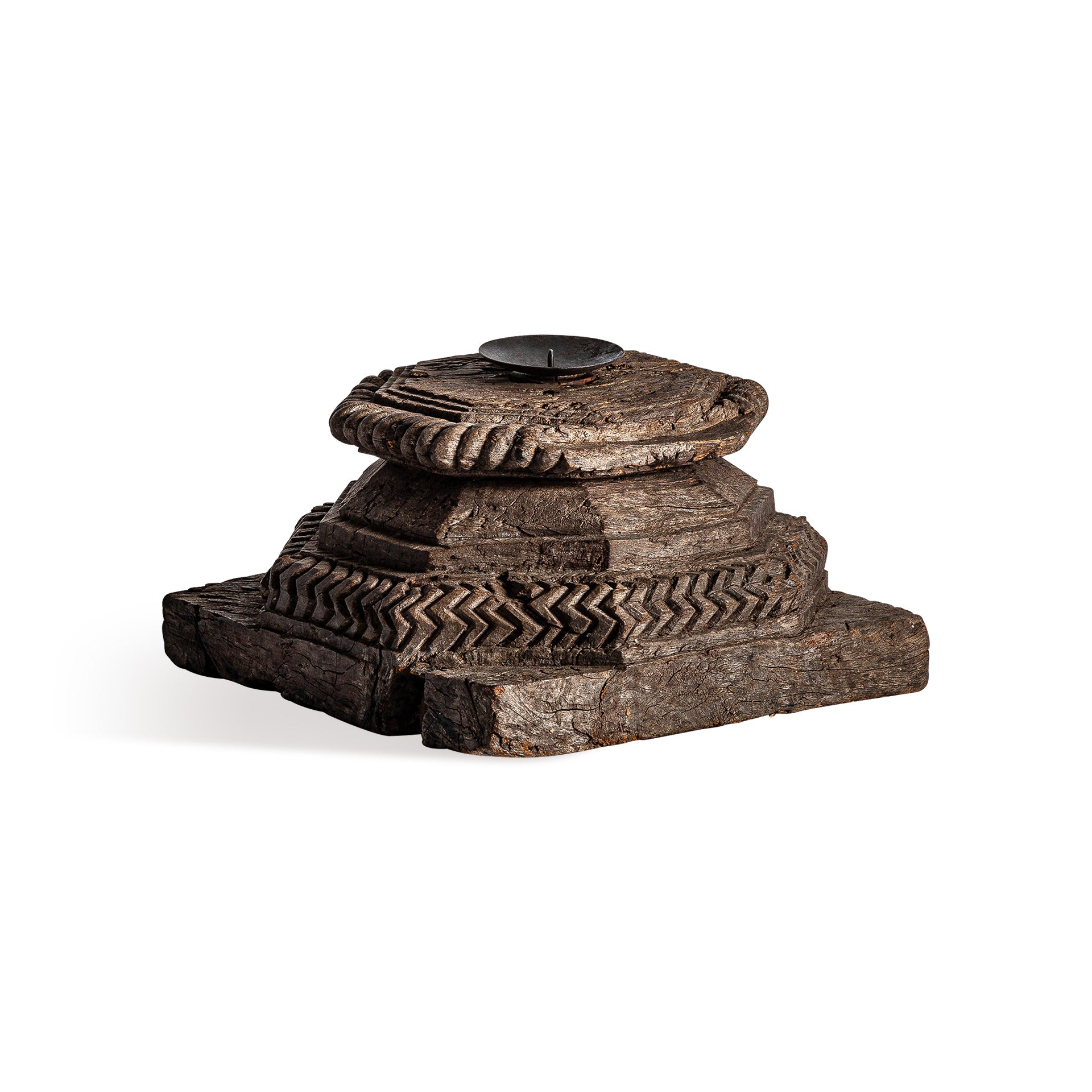Wajir Ethnic Candle Holder - Recycled Mango Wood Brown Distressed