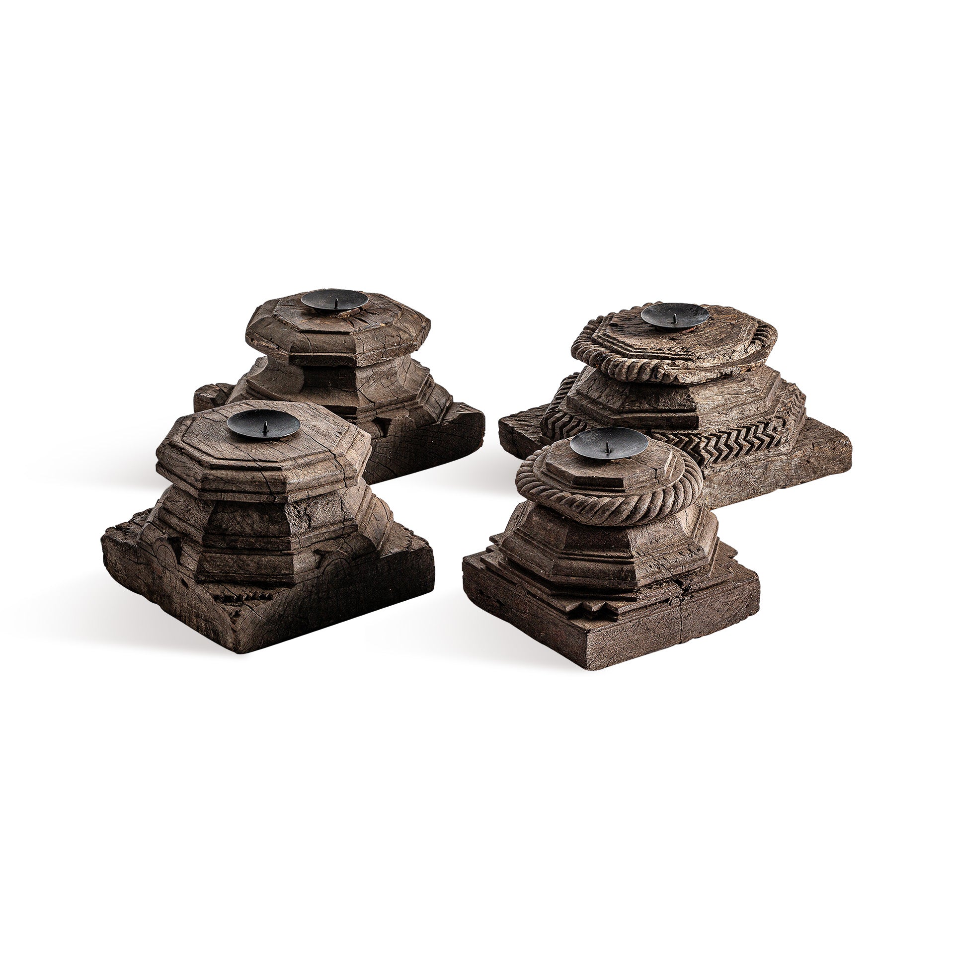 Wajir Ethnic Candle Holder - Recycled Mango Wood Brown Distressed