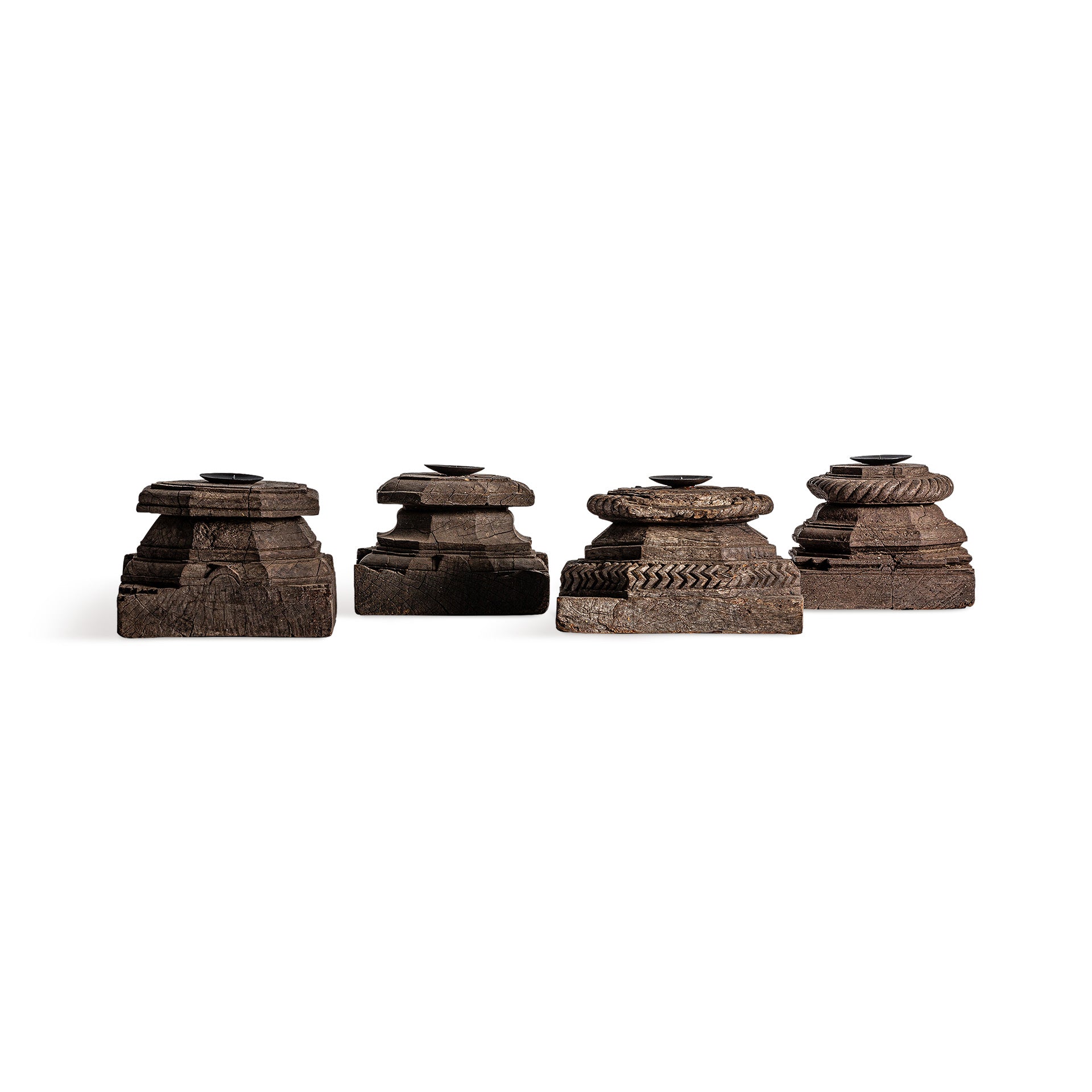 Wajir Ethnic Candle Holder - Recycled Mango Wood Brown Distressed