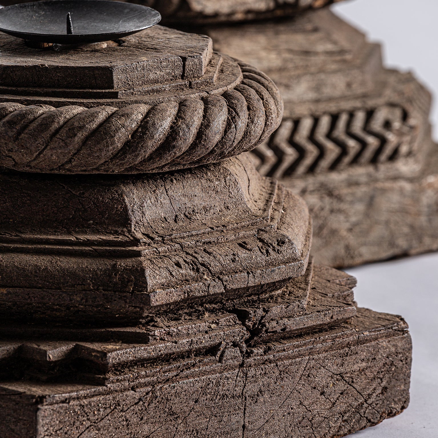 Wajir Ethnic Candle Holder - Recycled Mango Wood Brown Distressed