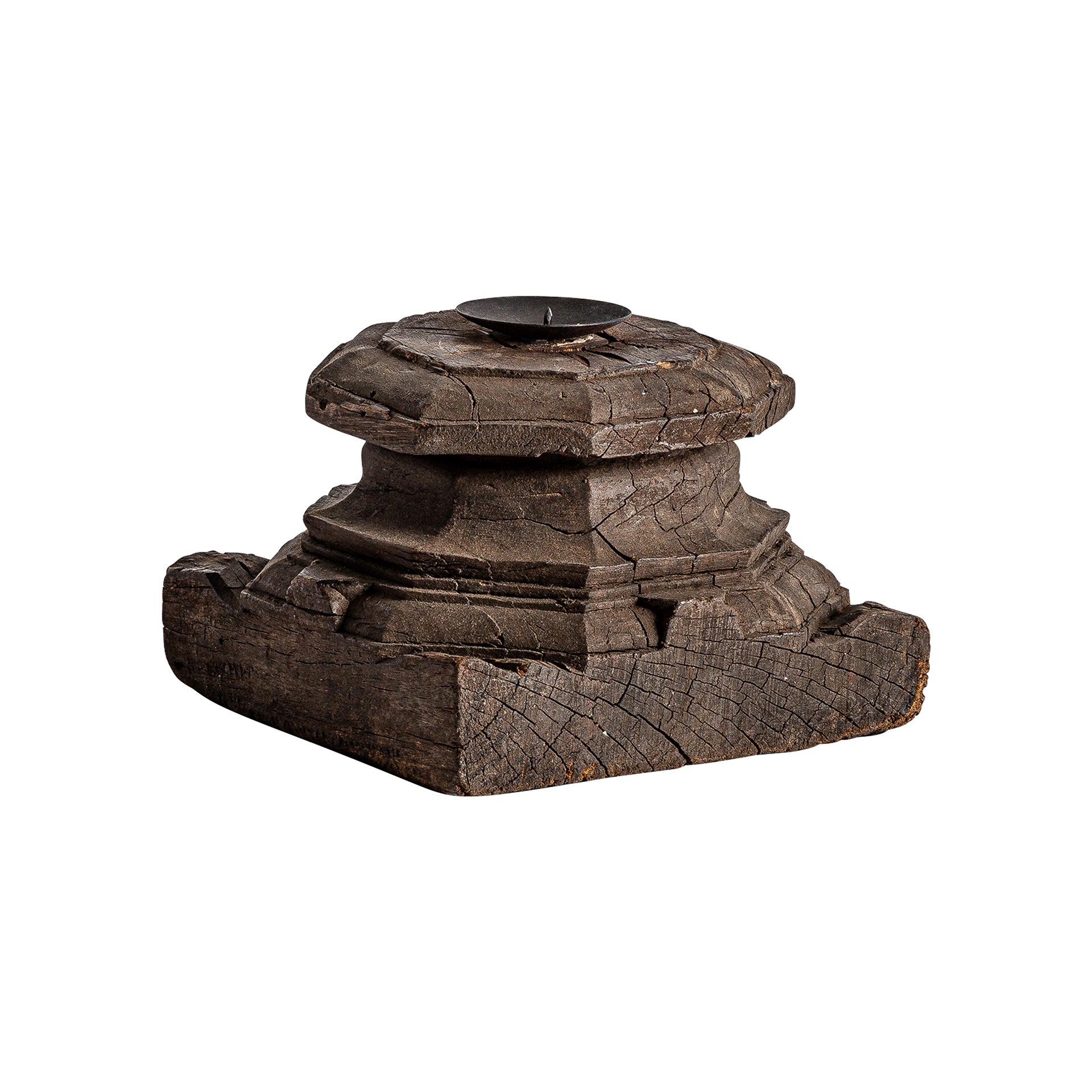 Wajir Ethnic Candle Holder - Recycled Mango Wood Brown Distressed