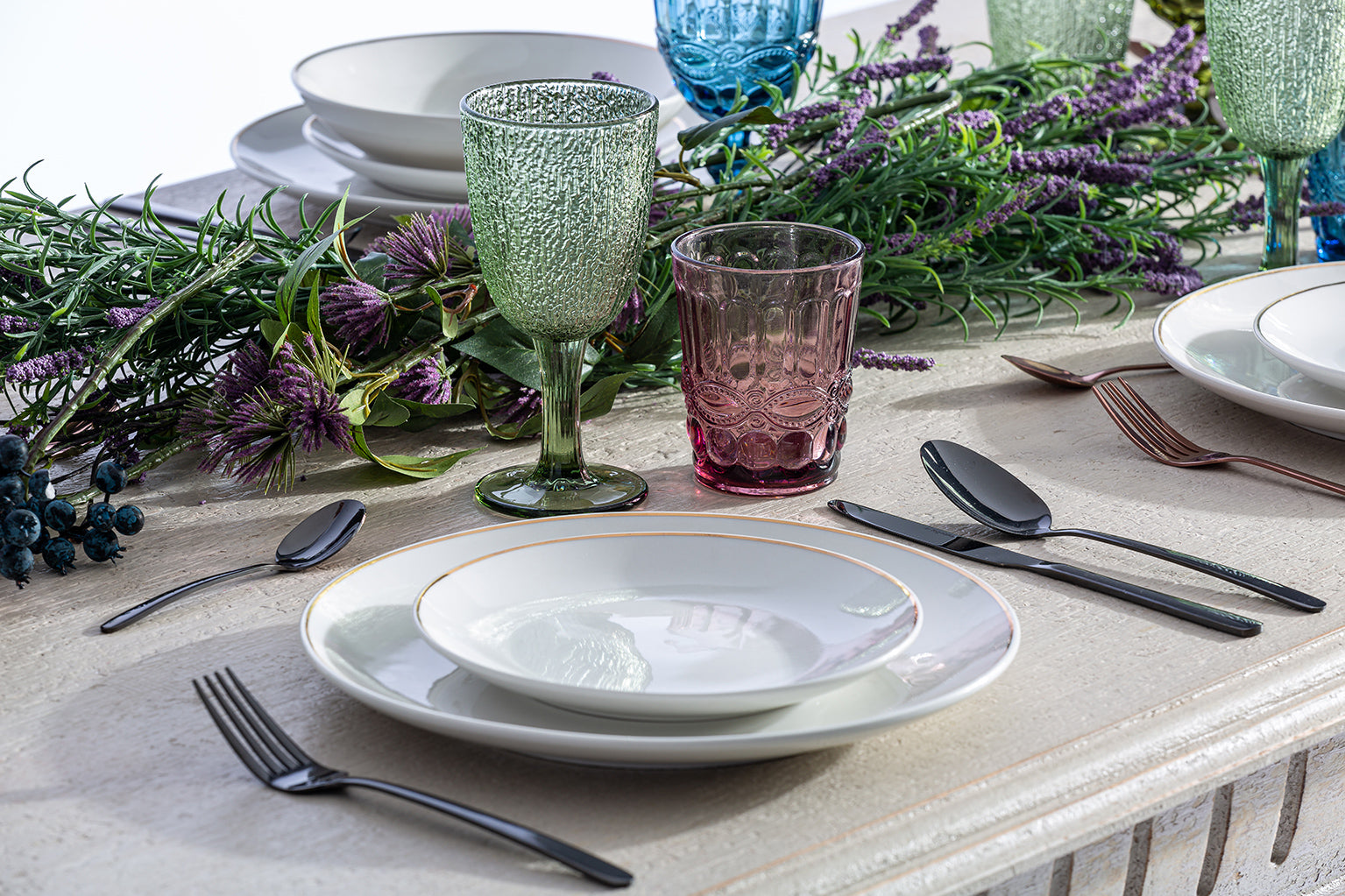 Moss Glass Set of 3 - Textured Green Crystal Glassware