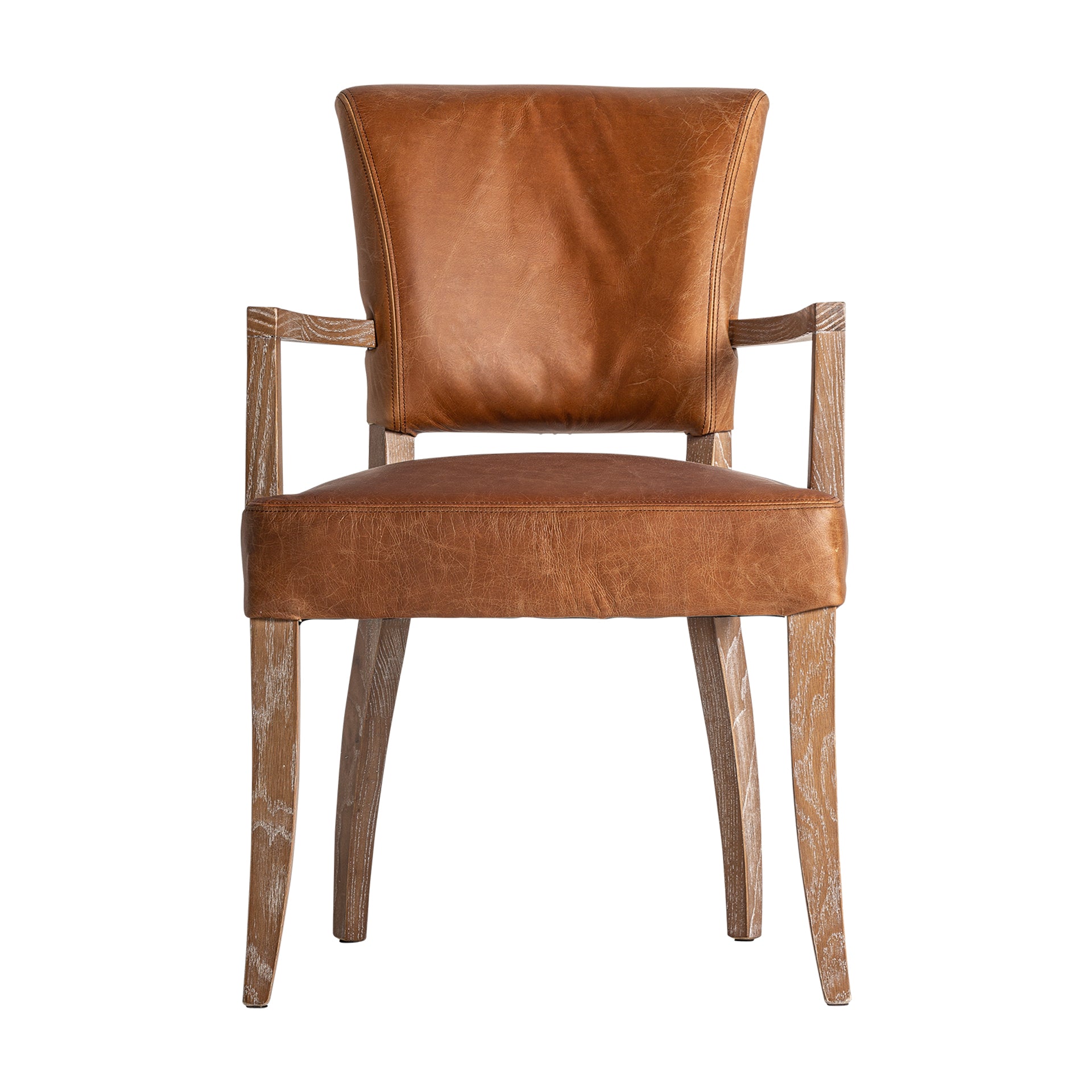 Tolla Vintage Leather Chair - Brown Leather & Birch Wood