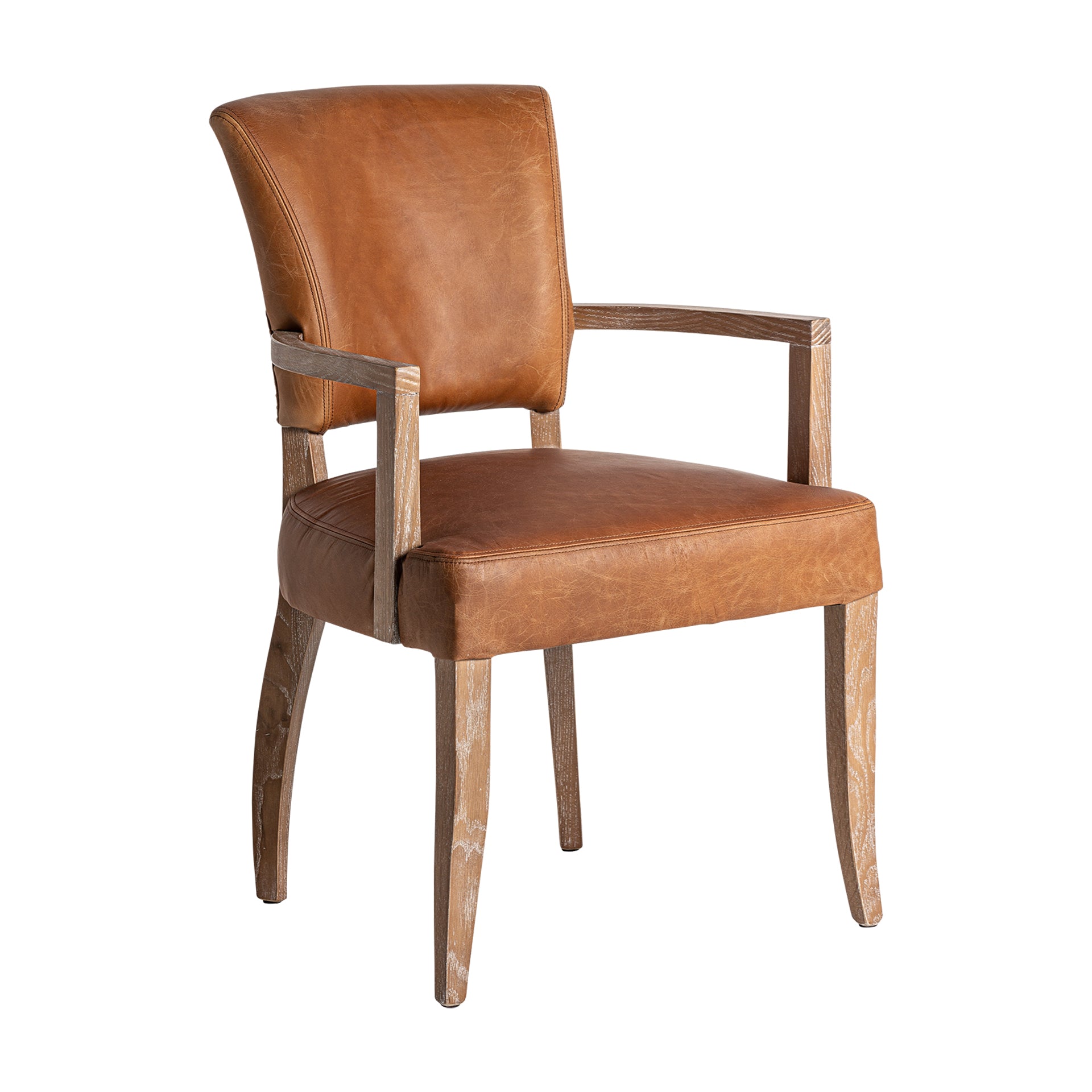 Tolla Vintage Leather Chair - Brown Leather & Birch Wood