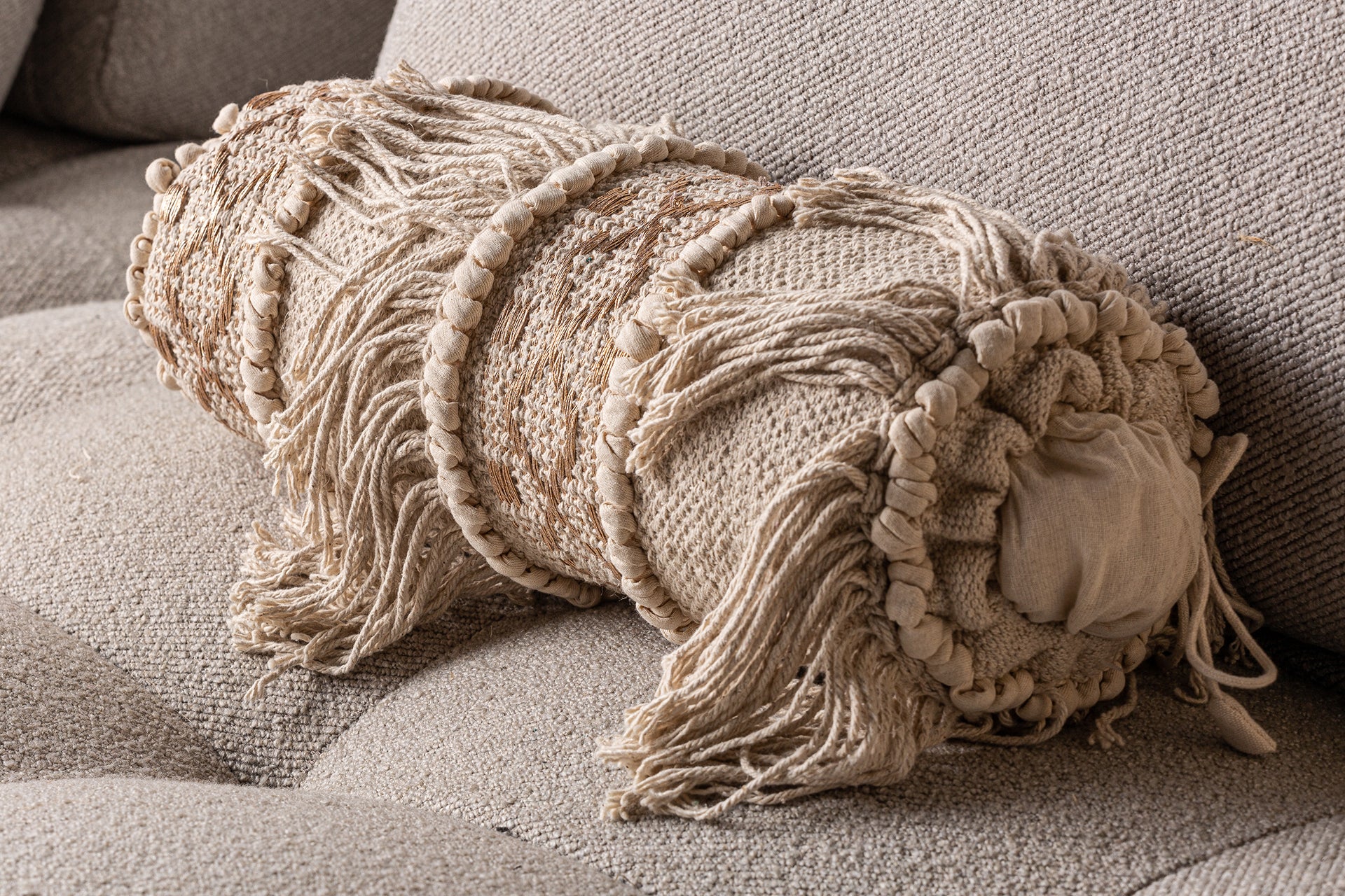 Whil Embroidered Cotton Cushion - Vintage Cream