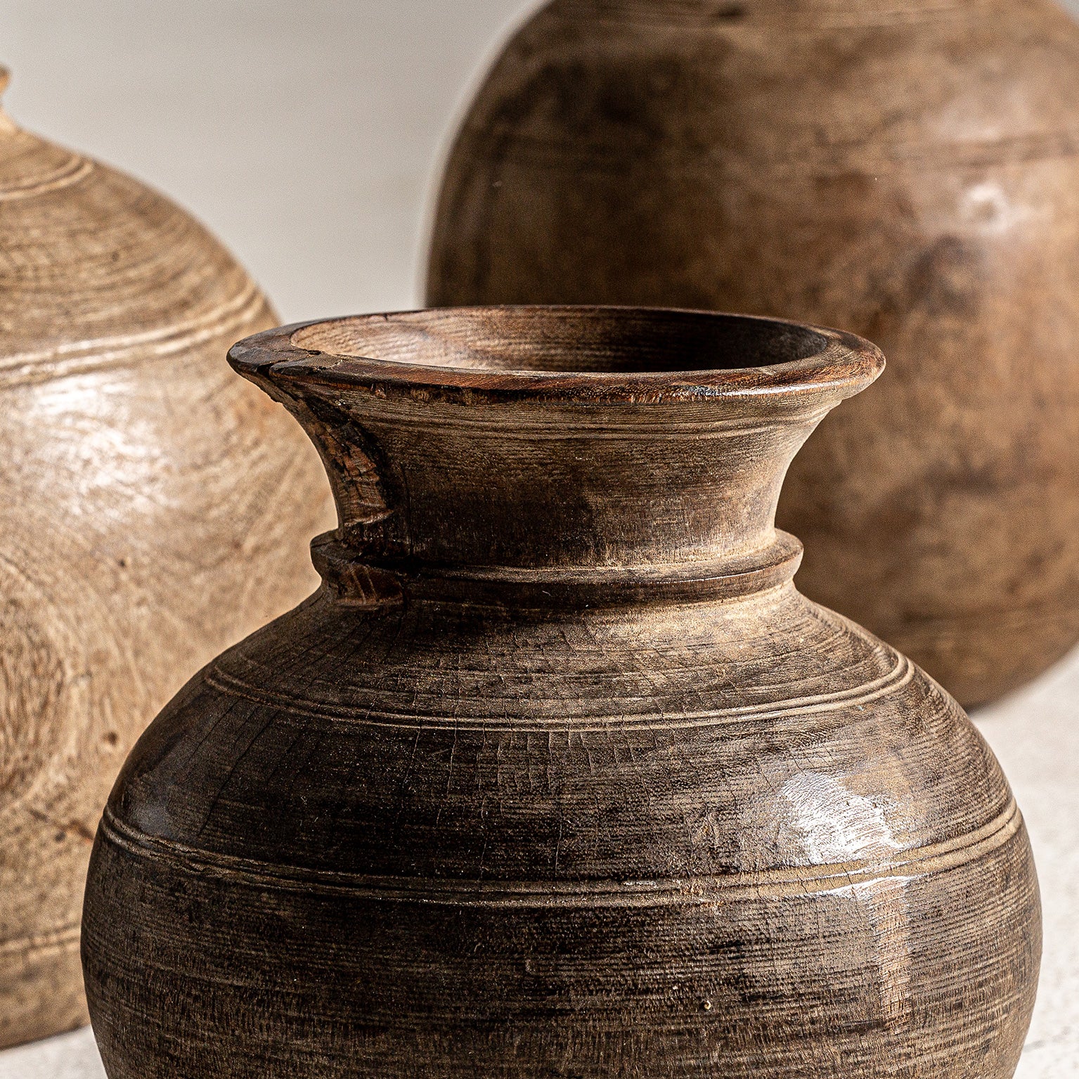 Vleok Ethnic Vase Set - Recycled Mango Wood Brown (Set of 3)