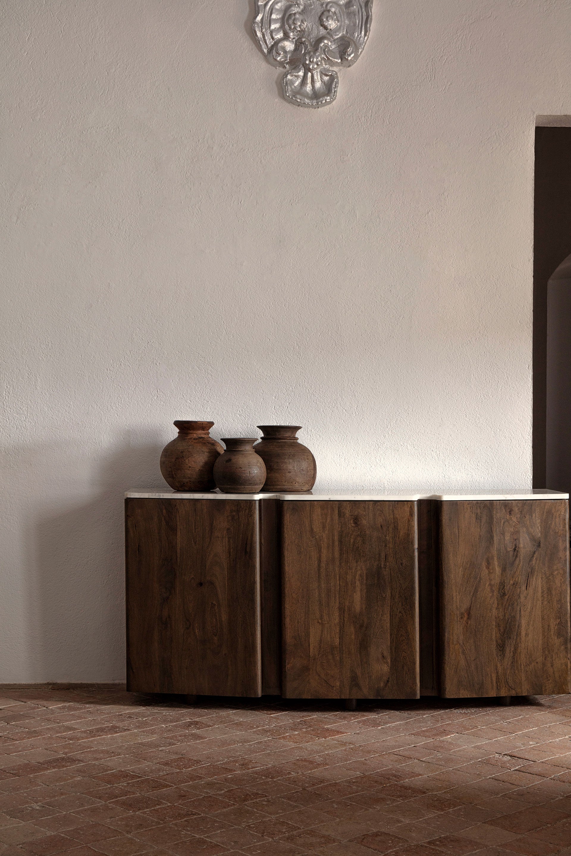 Vleok Ethnic Vase Set - Recycled Mango Wood Brown (Set of 3)