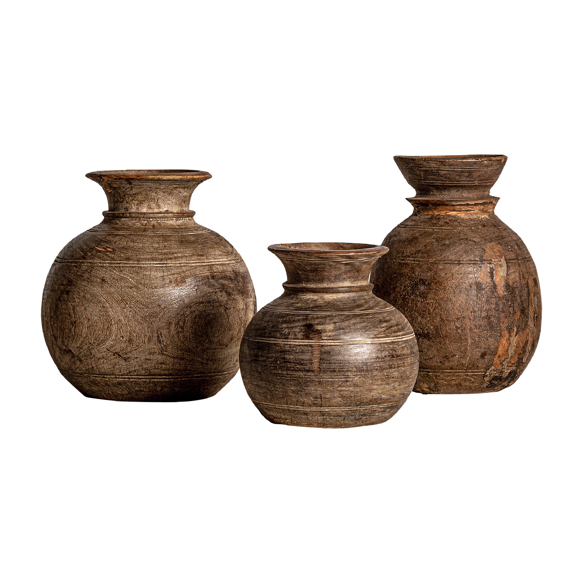 Vleok Ethnic Vase Set - Recycled Mango Wood Brown (Set of 3)