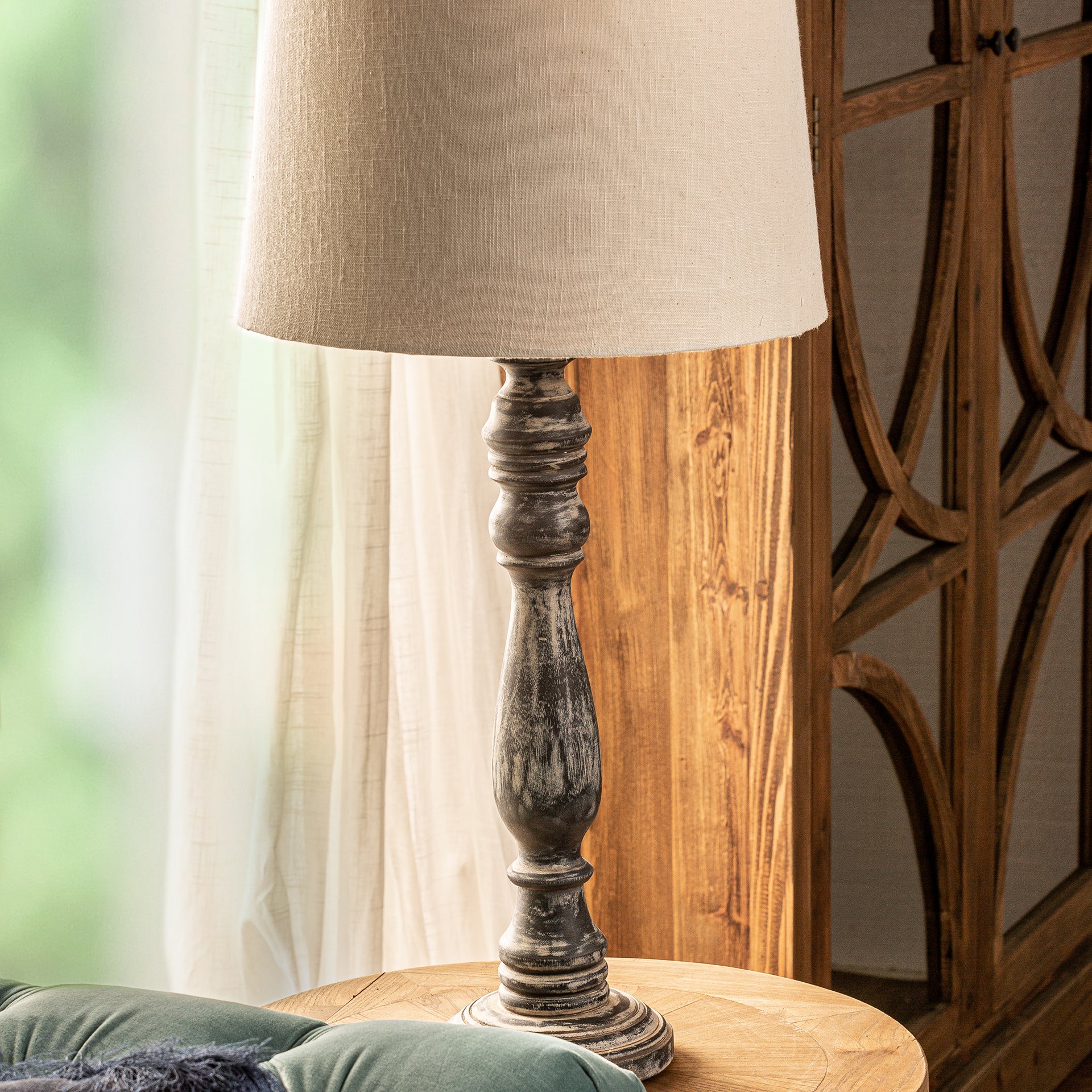 Provenzal Mango Wood Table Lamp - Black Cotton Shade